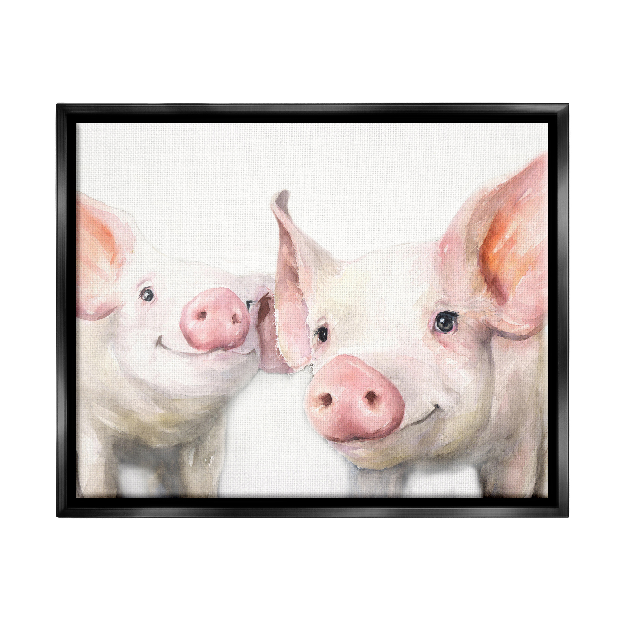 Stupell Industries Pair Pigs Pink Snout Cute Farm Animals Painting Jet Black Floating Framed Canvas Print Wall Art, Design by George Dyachenko