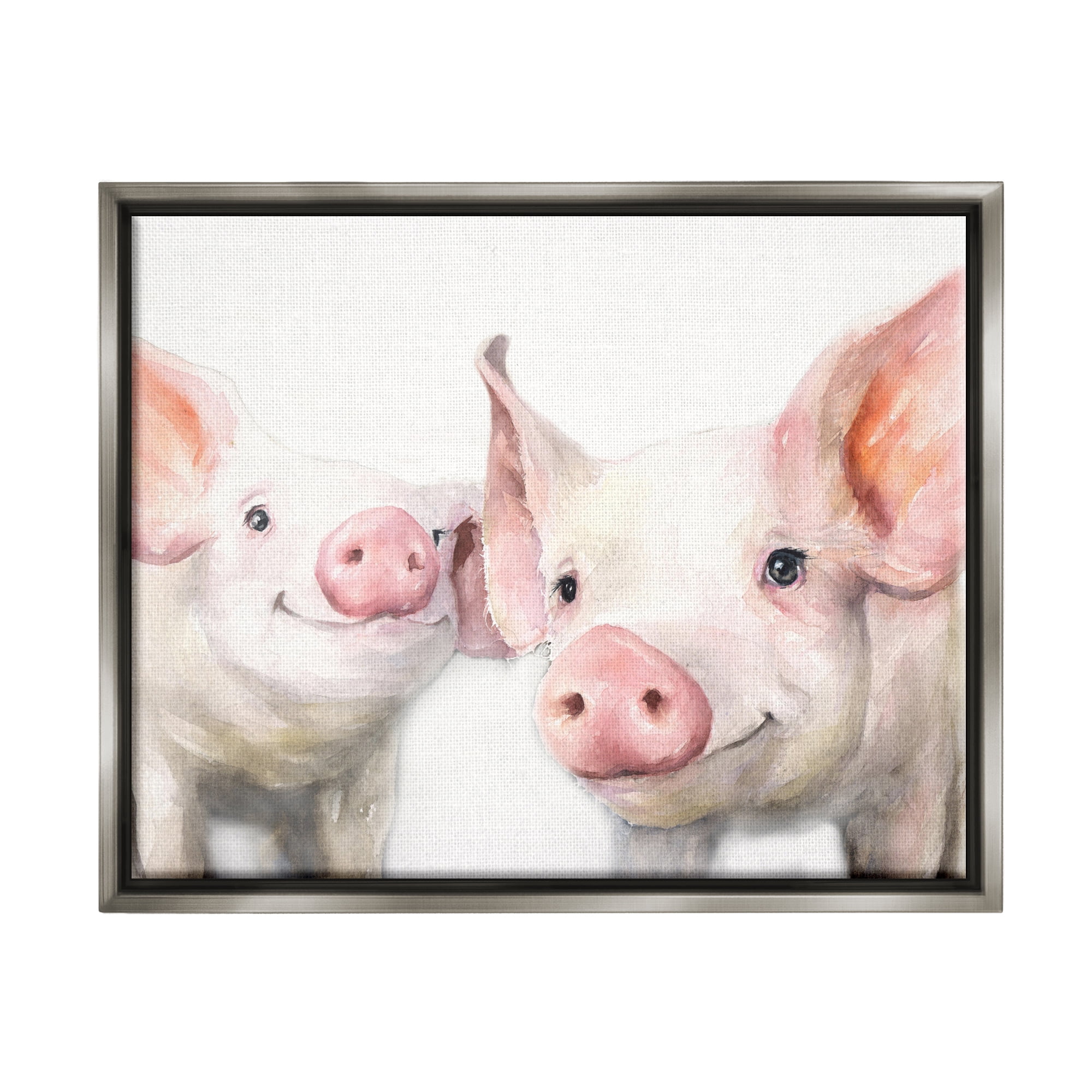 Stupell Industries Pair Pigs Pink Snout Cute Farm Animals Painting Luster Gray Floating Framed Canvas Print Wall Art, Design by George Dyachenko