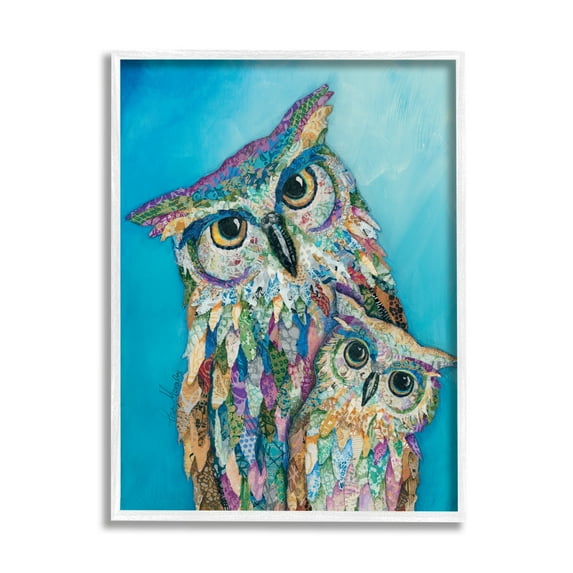 Stupell Industries Pair Wise Owls Varied Patterns Painting Collage Painting White Framed Art Print Wall Art, Design by Lisa Morales