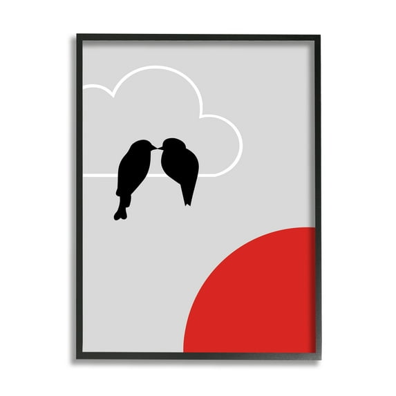 Stupell Industries Pair of Birds Kissing at Sunset Modern Cloud Animals & Insects Painting Black Framed Art Print Wall Art, 24 x 30