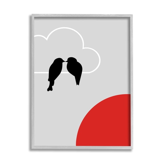 Stupell Industries Pair of Birds Kissing at Sunset Modern Cloud Animals & Insects Painting Gray Framed Art Print Wall Art, 24 x 30