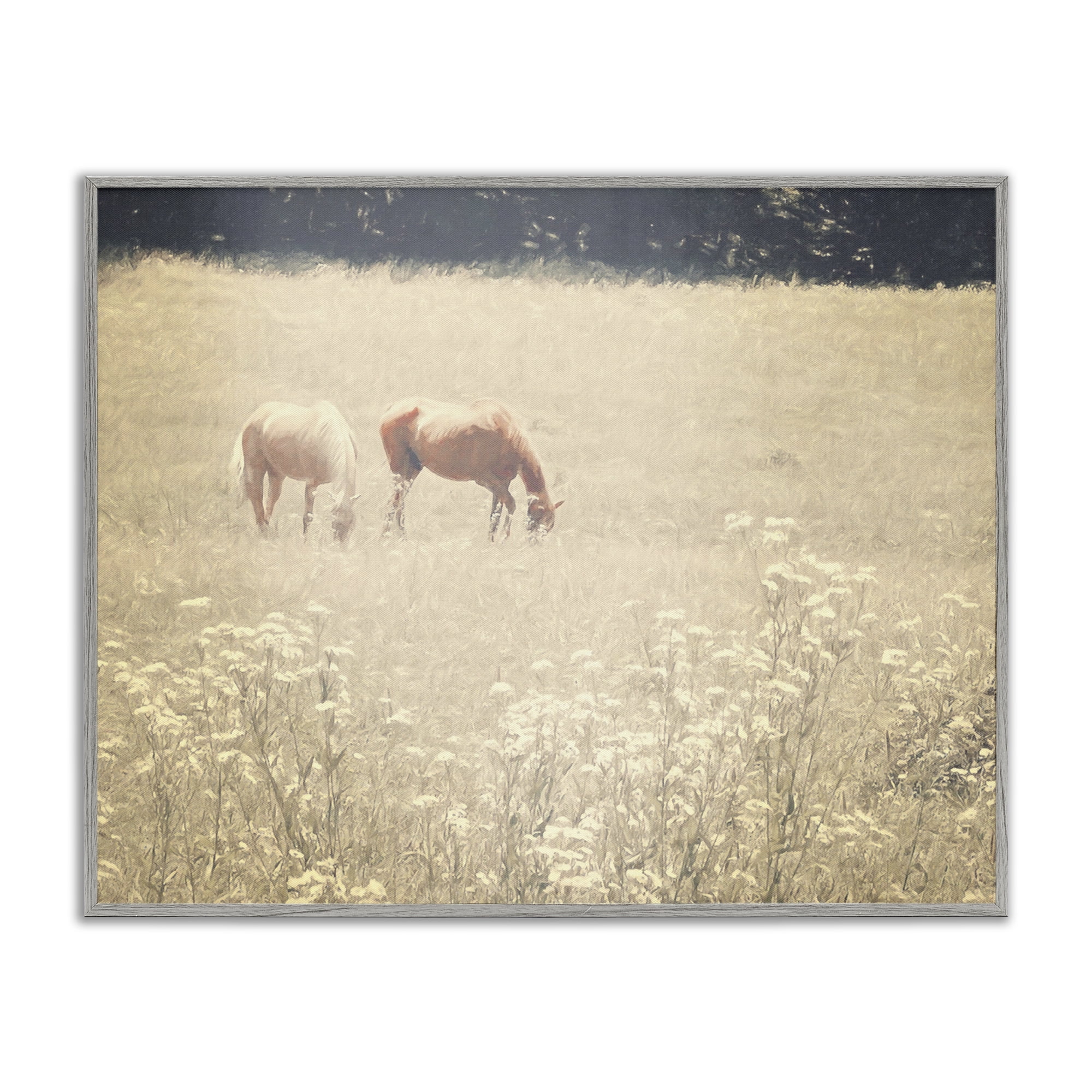 Stupell Industries Pair of Horses Grazing Landscape & Nature Photography Gray Framed Art Print Wall Art, 30 x 24