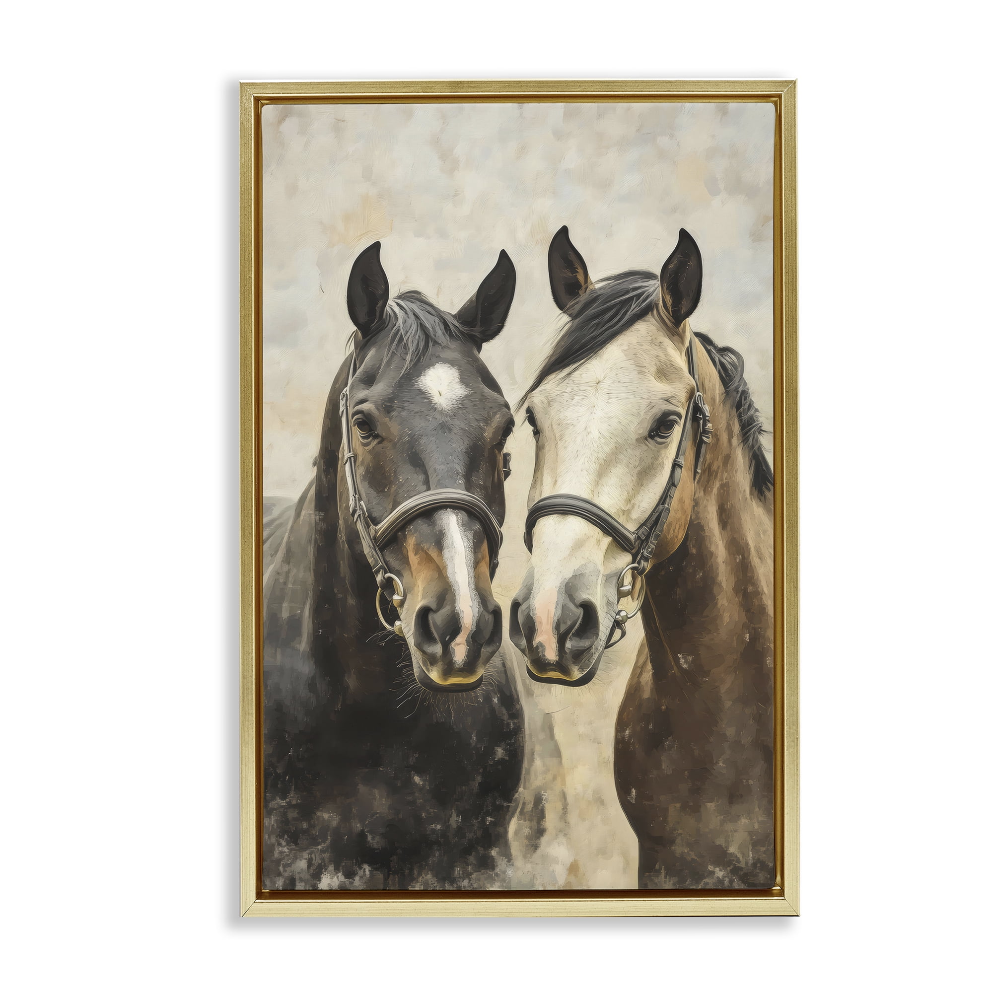 Stupell Industries Pair of Horses in Harmony Gold Framed Floater Canvas Wall Art, design by Creative Studio