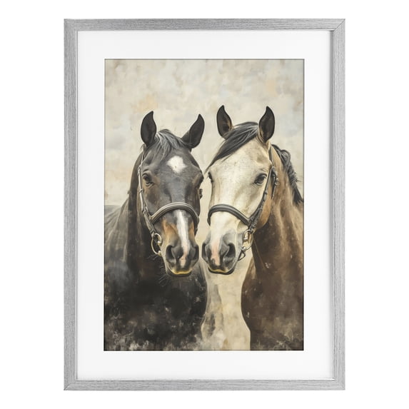 Stupell Industries Rustic Lodge Pair of Horses in Harmony Gray Framed Print Under Glass, 17 x 23, by Creative Studio