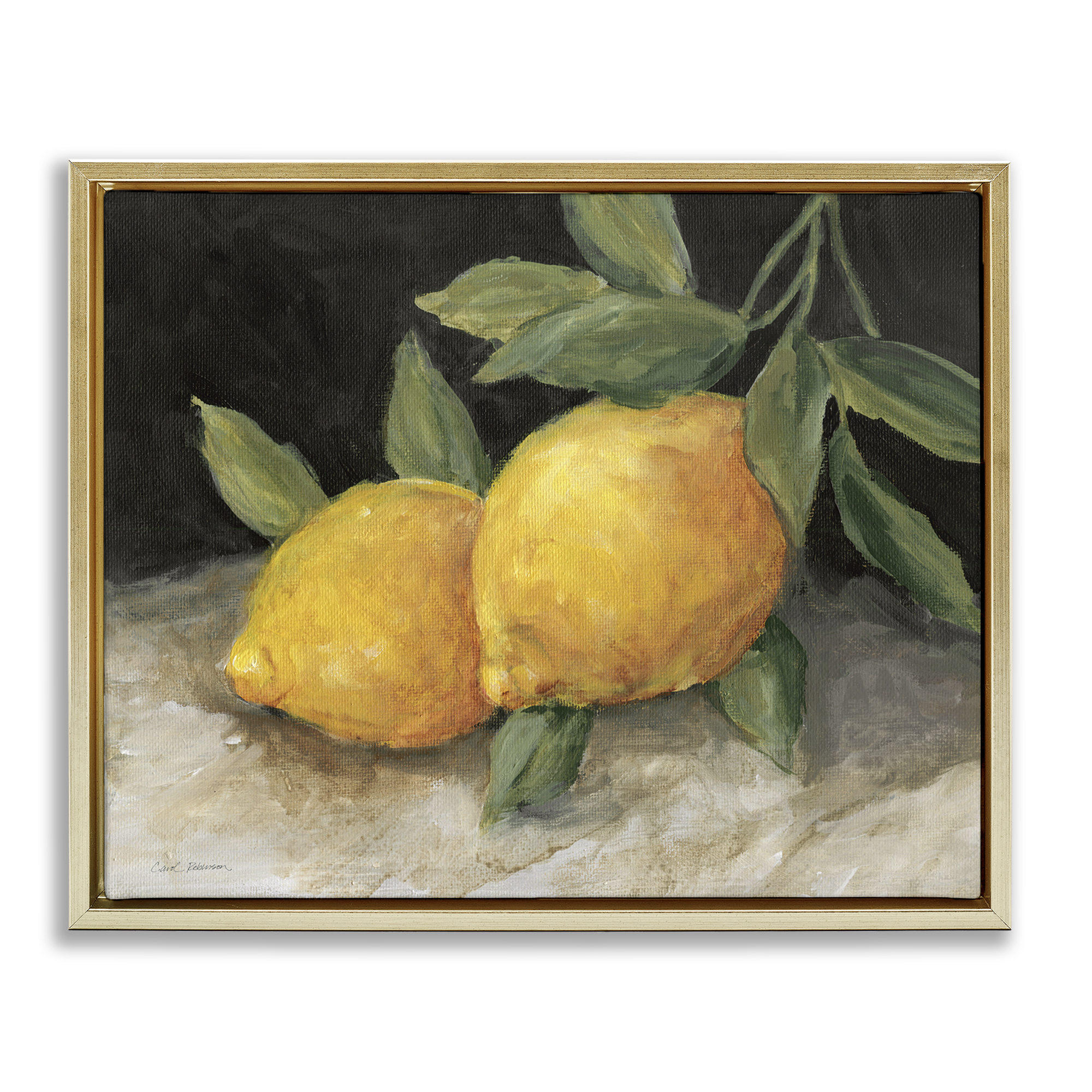 Stupell Industries Pair of Lemons Still Life Food & Beverage Painting Gold Floater Framed Canvas Art Print Wall Art, 31 x 25