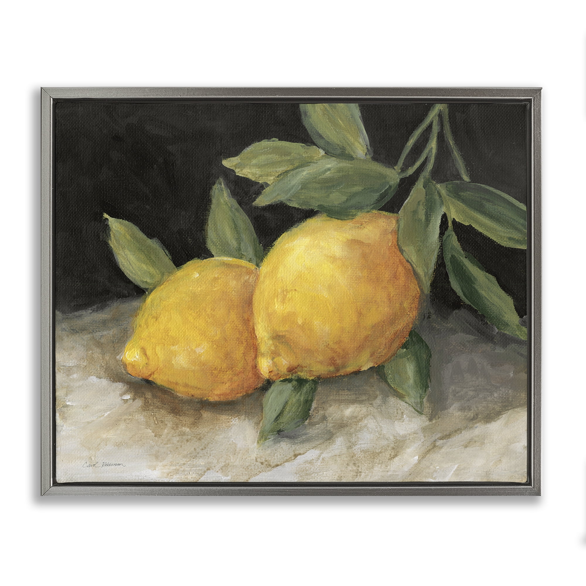 Stupell Industries Pair of Lemons Still Life Food & Beverage Painting Gray Floater Framed Canvas Art Print Wall Art, 21 x 17