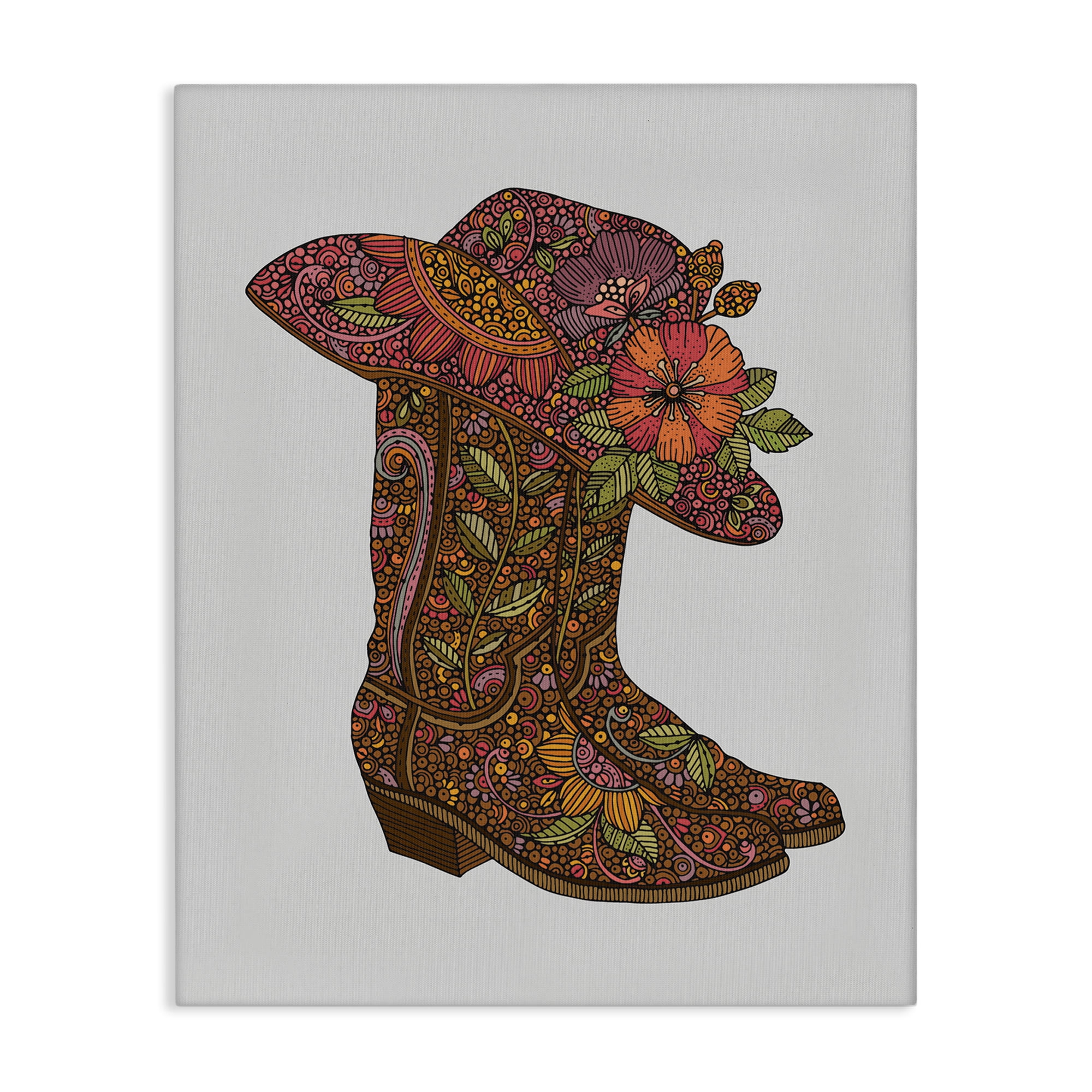 Stupell Industries Paisley Cowboy Boots Botanical & Floral Painting Gallery Wrapped Canvas Art Print Wall Art, 16 x 20