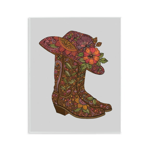 Stupell Industries Paisley Cowboy Boots Botanical & Floral Painting Unframed Art Print Wall Art, 11 x 14