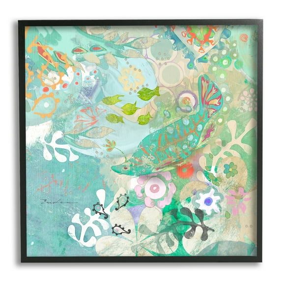 Stupell Industries Paisley Fish Pattern Animals & Insects Painting Black Framed Art Print Wall Art, 12 x 12