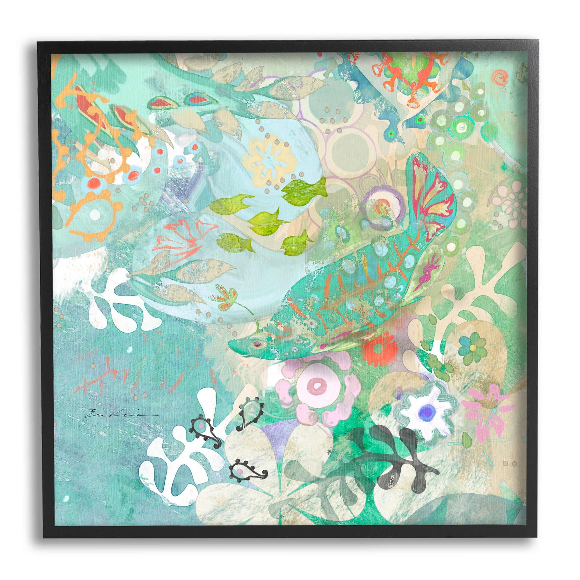 Stupell Industries Paisley Fish Pattern Animals & Insects Painting Black Framed Art Print Wall Art, 17 x 17