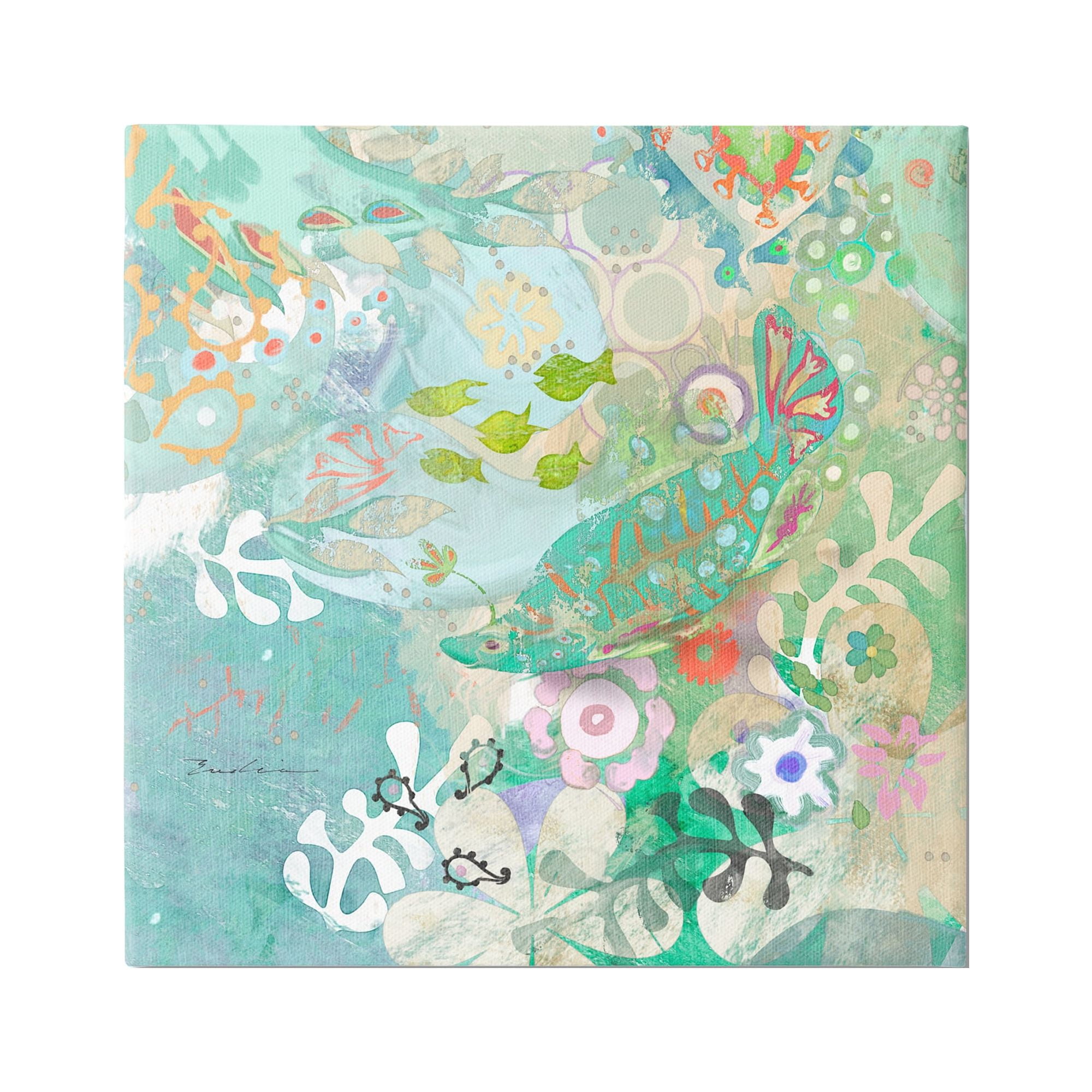 Stupell Industries Paisley Fish Pattern Animals & Insects Painting Gallery Wrapped Canvas Print Wall Art, 17 x 17