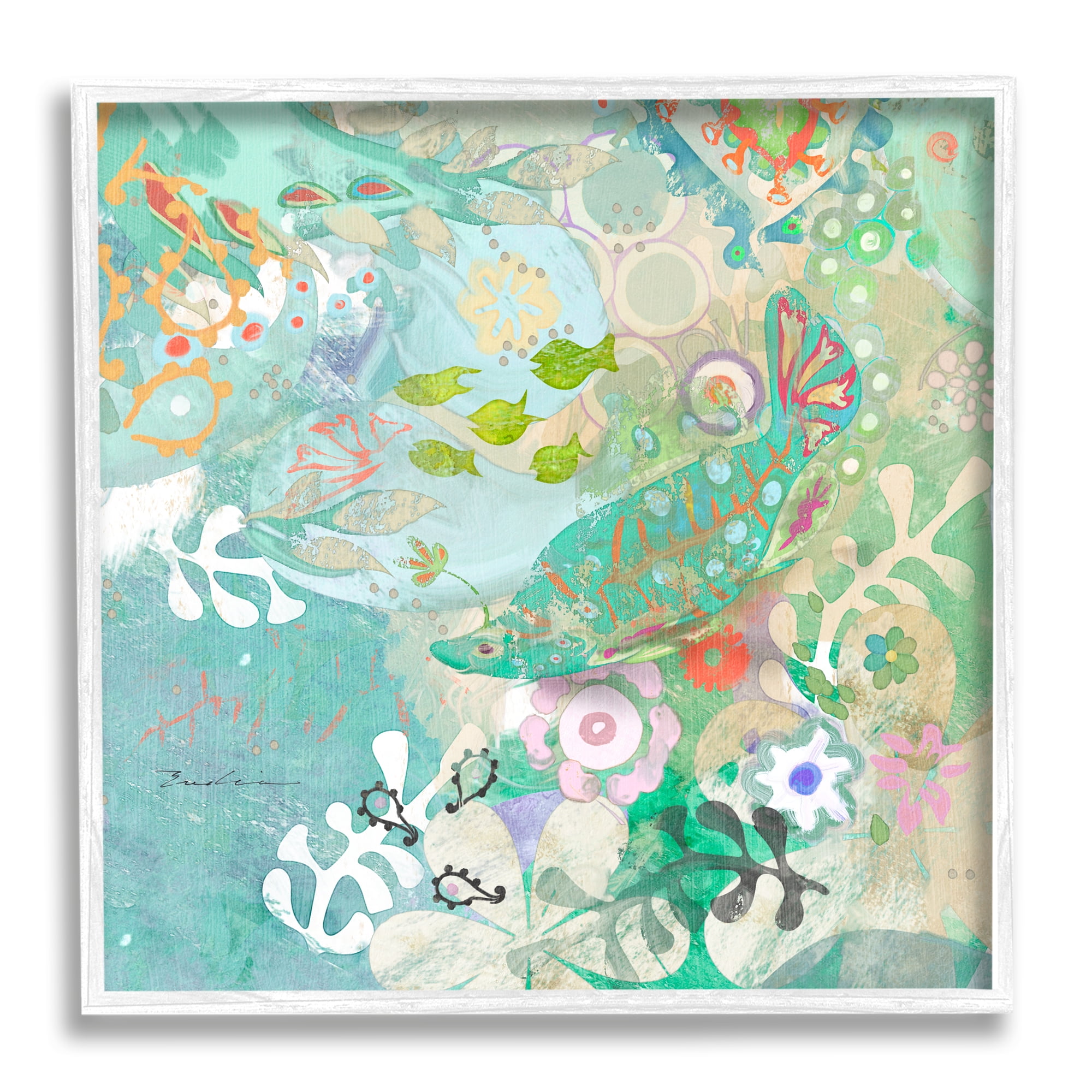 Stupell Industries Paisley Fish Pattern Animals & Insects Painting White Framed Art Print Wall Art, 17 x 17