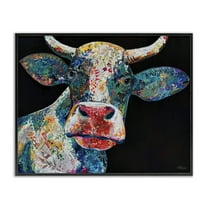 Stupell Industries Paisley Pattern Cow Animals & Insects Painting Black Framed Art Print Wall Art, 14 x 11