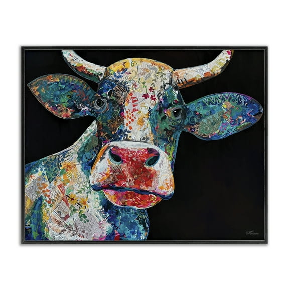 Stupell Industries Paisley Pattern Cow Animals & Insects Painting Black Framed Art Print Wall Art, 14 x 11