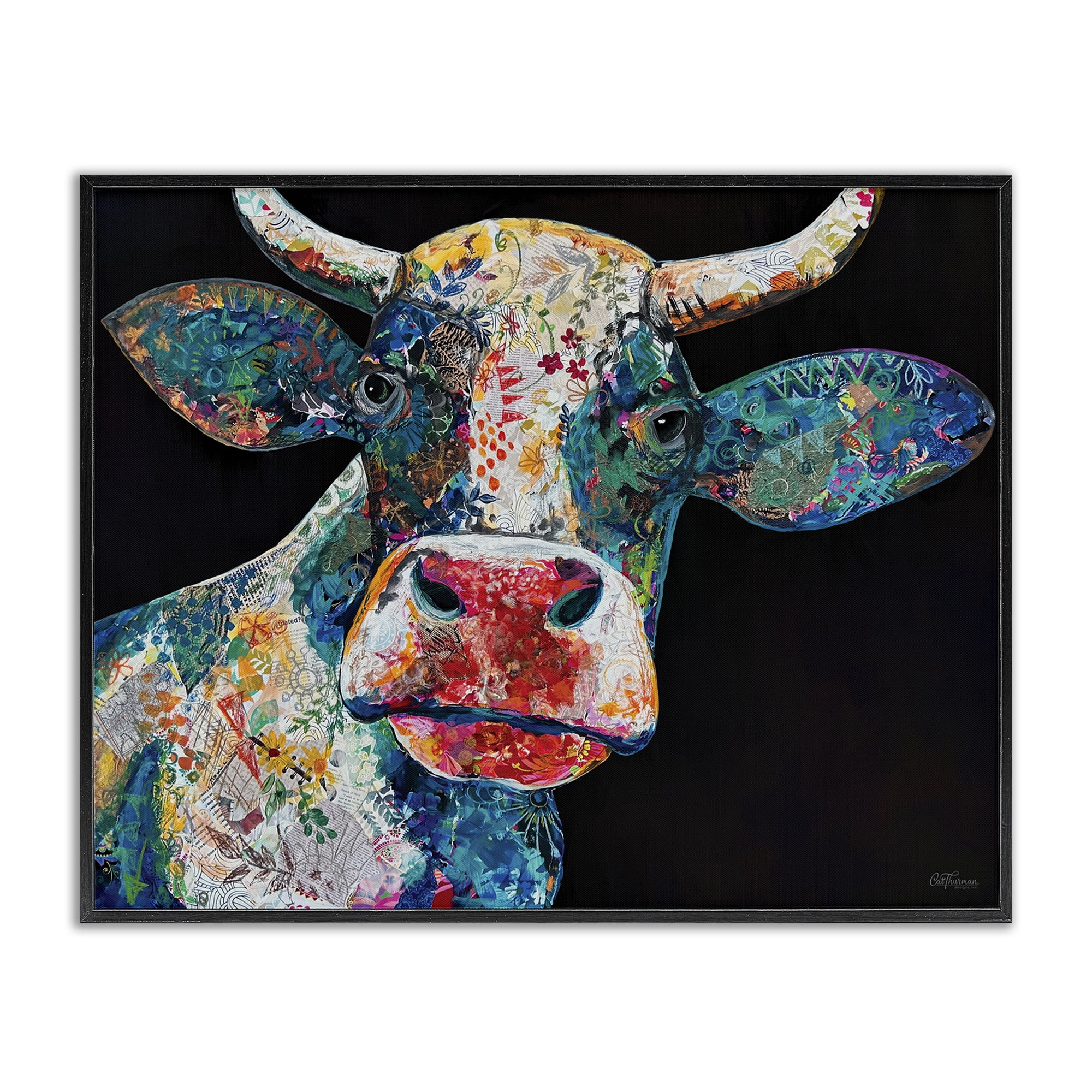 Stupell Industries Paisley Pattern Cow Animals & Insects Painting Black Framed Art Print Wall Art, 30 x 24
