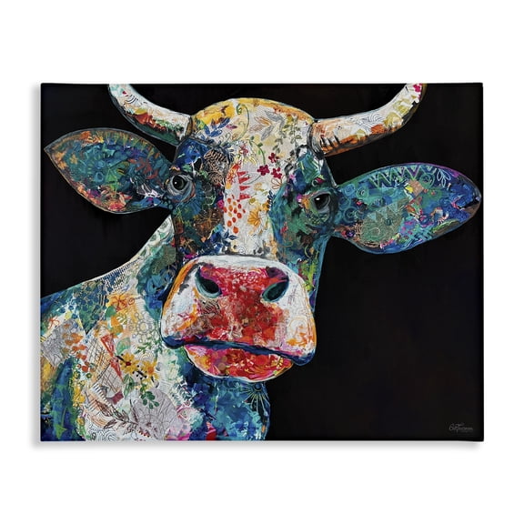Stupell Industries Paisley Pattern Cow Animals & Insects Painting Gallery Wrapped Canvas Art Print Wall Art, 20 x 16