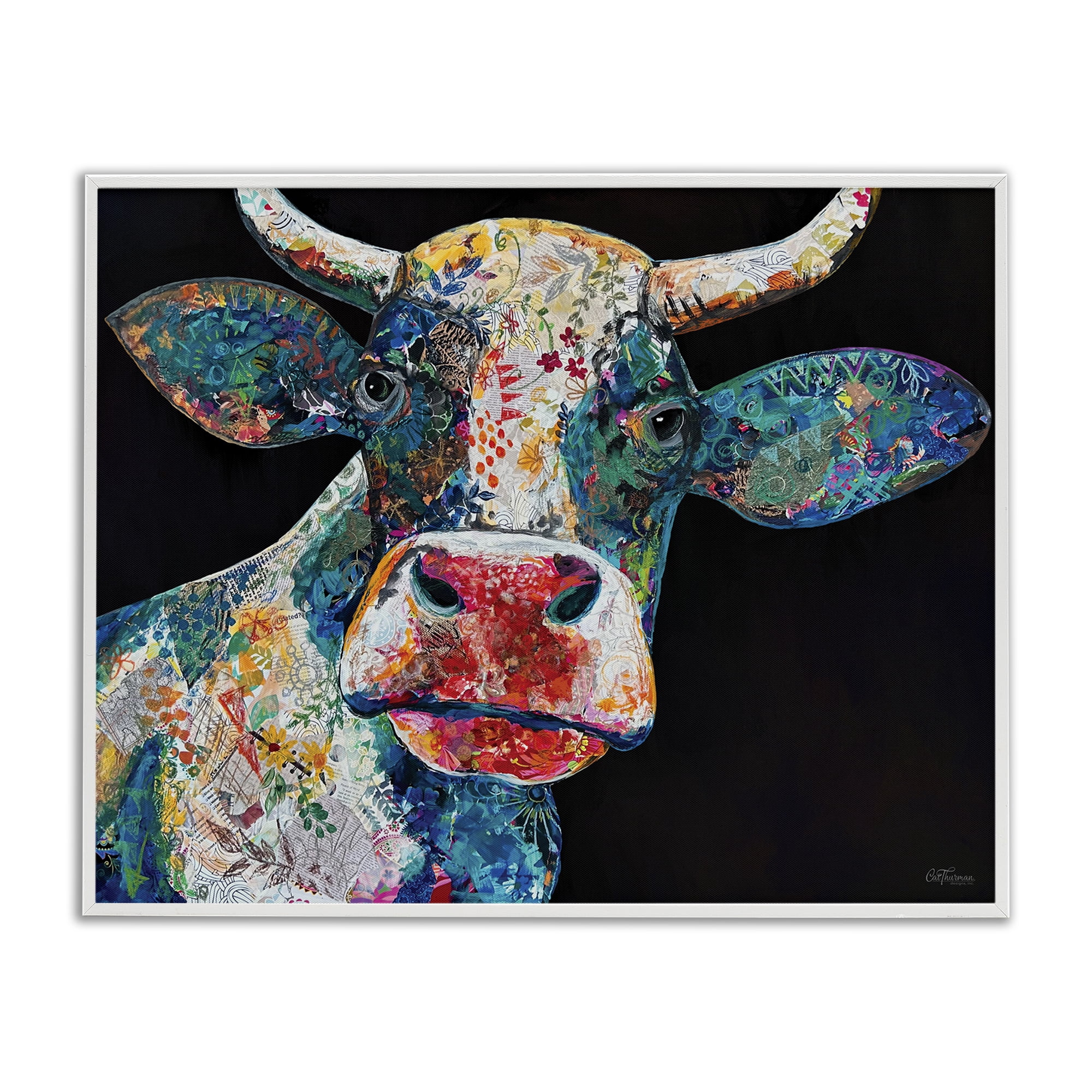 Stupell Industries Paisley Pattern Cow Animals & Insects Painting White Framed Art Print Wall Art, 14 x 11