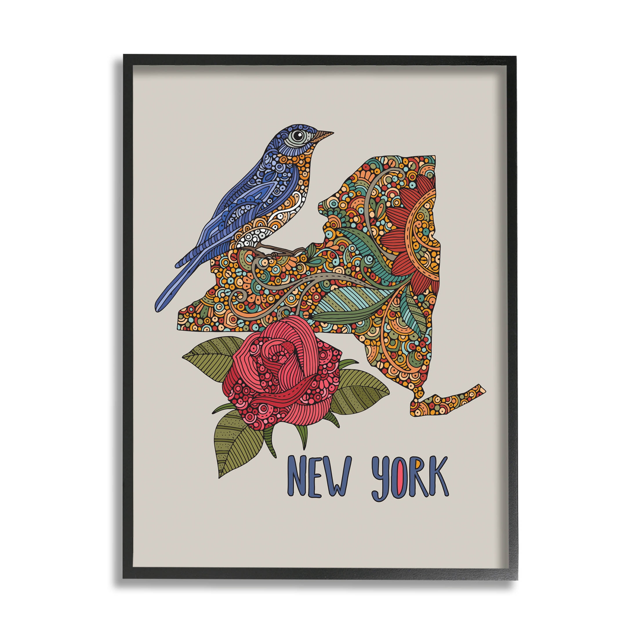 Stupell Industries Paisley Pattern New York State Graphic Art Black Framed Art Print Wall Art, Design by Valentina Harper