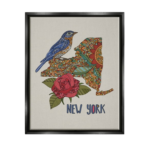 Stupell Industries Paisley Pattern New York State Graphic Art Jet Black Floating Framed Canvas Print Wall Art, Design by Valentina Harper