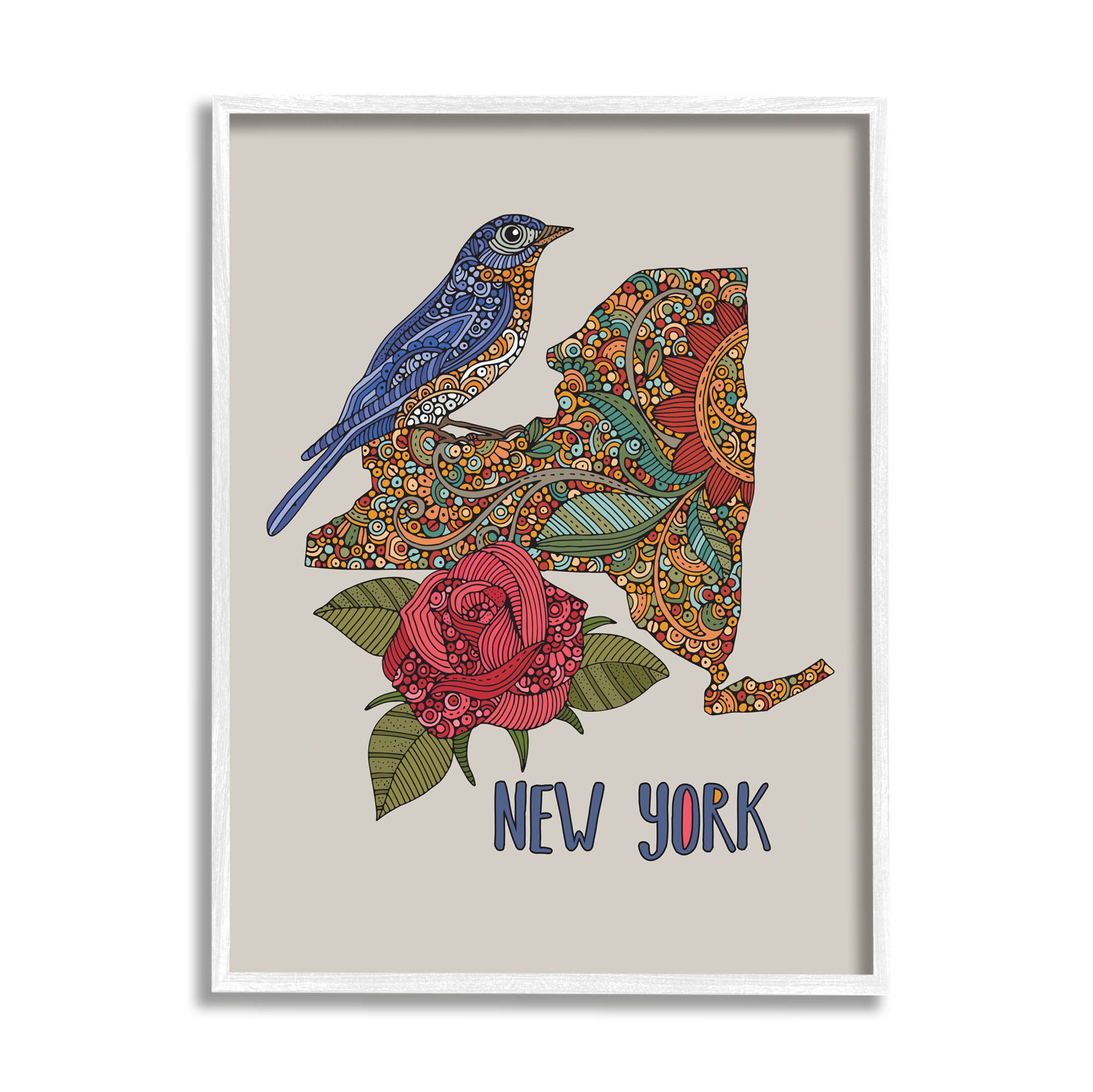 Stupell Industries Paisley Pattern New York State Graphic Art White Framed Art Print Wall Art, Design by Valentina Harper