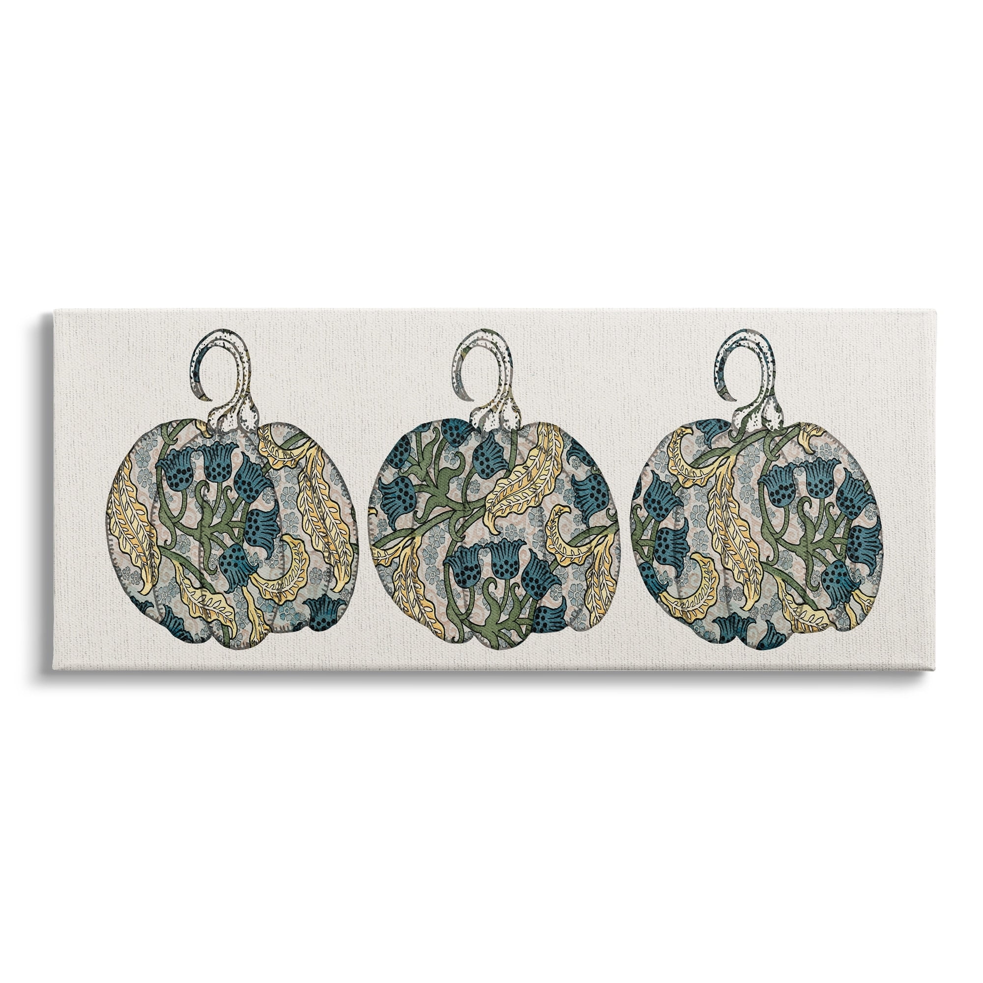 Stupell Industries Paisley Pattern Pumpkin Trio Bluebell Floral Illustration, 48 x 20,Design by Daphne Polselli