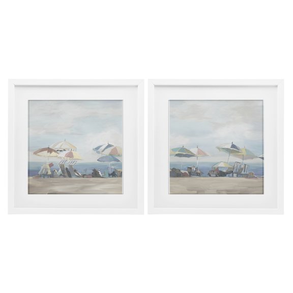 Stupell Industries Pale Beach Day Umbrellas 2 Piece White Framed Print Under Glass Set design by Liz Jardine, 13 x 13