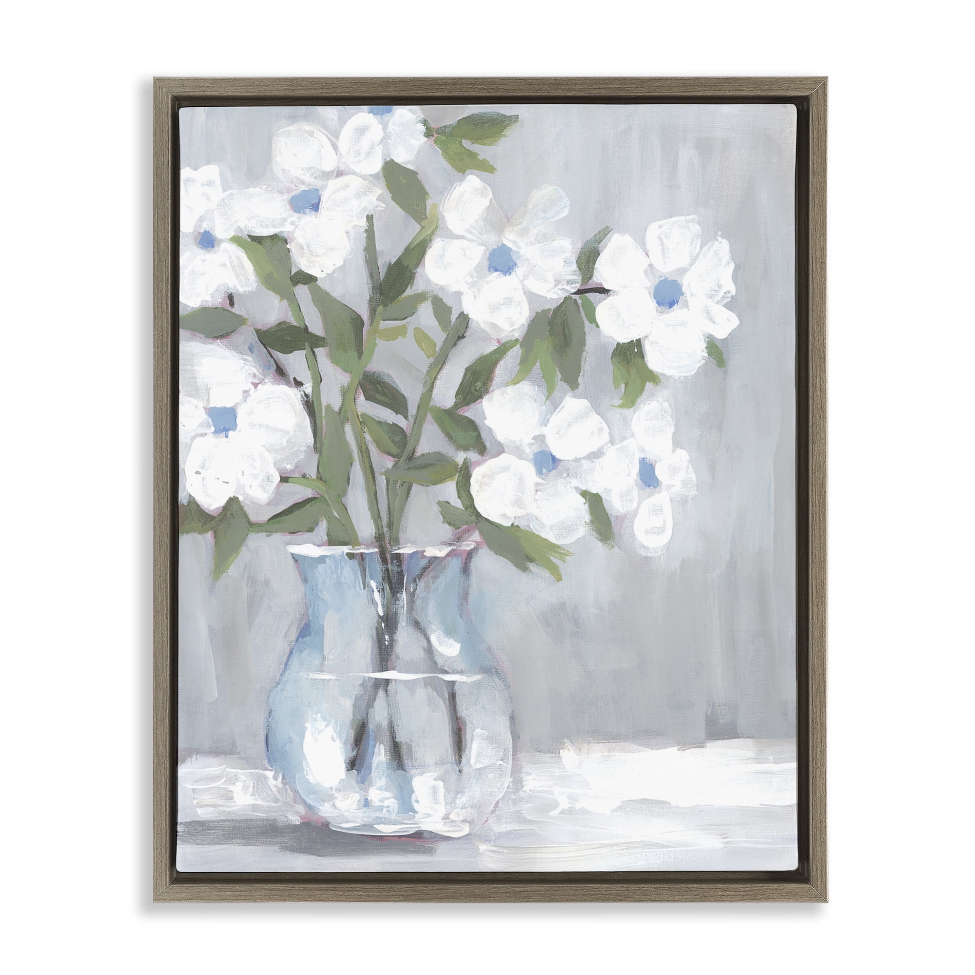 Stupell Industries Pale Blossom Bouquet Botanical & Floral Painting Brown Floater Framed Art Print Wall Art, 25 x 31