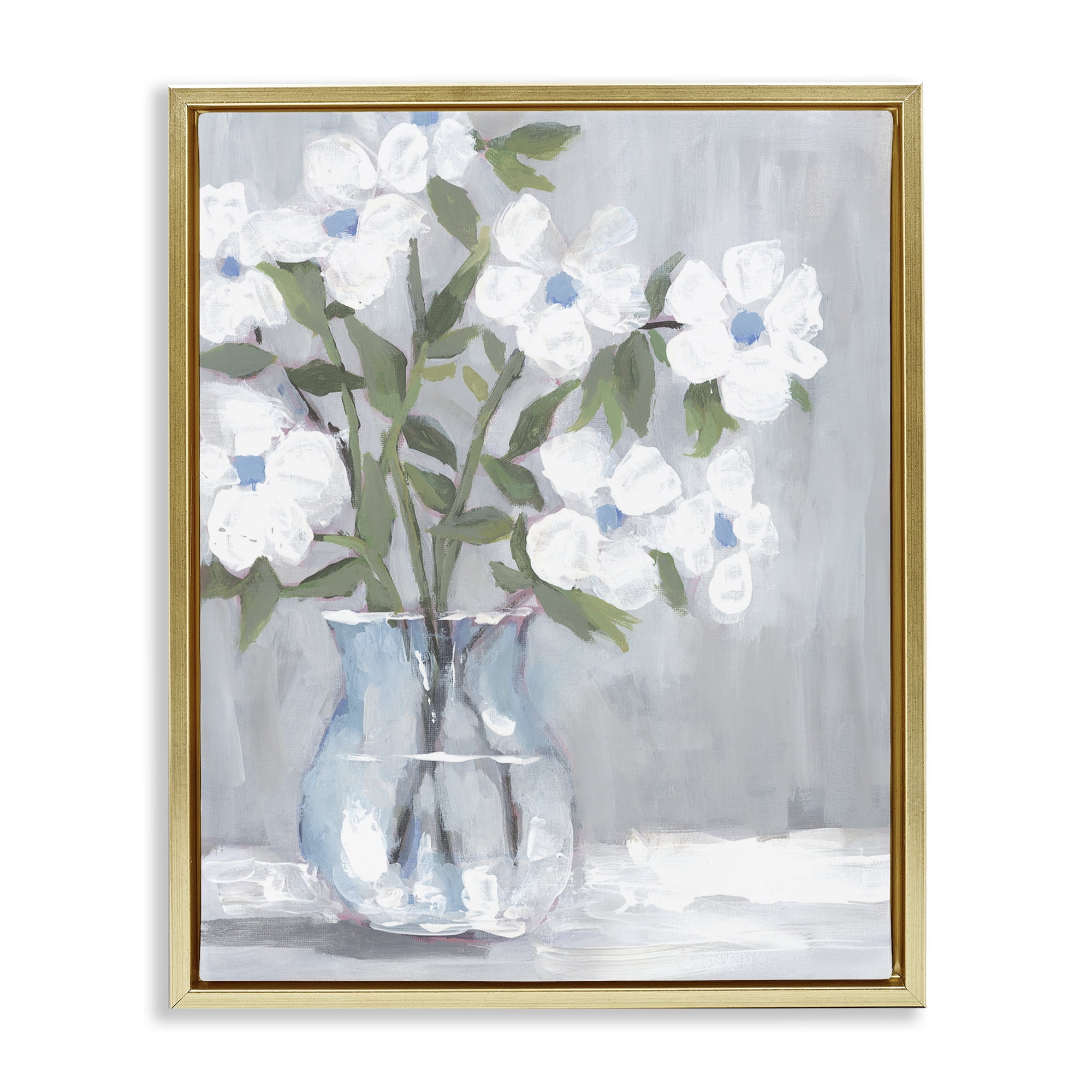 Stupell Industries Pale Blossom Bouquet Botanical & Floral Painting Gold Floater Framed Art Print Wall Art, 17 x 21