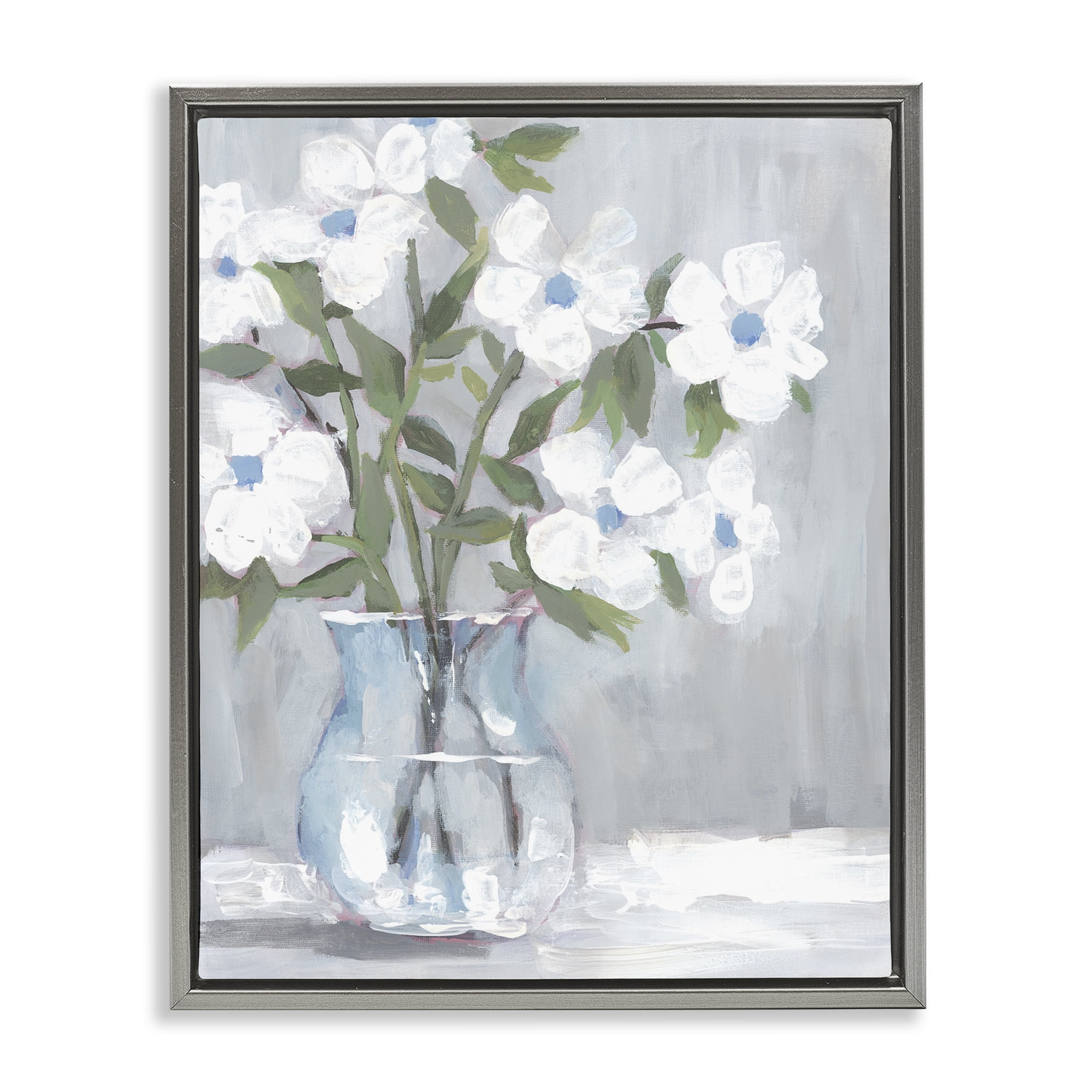 Stupell Industries Pale Blossom Bouquet Botanical & Floral Painting Gray Floater Framed Art Print Wall Art, 17 x 21