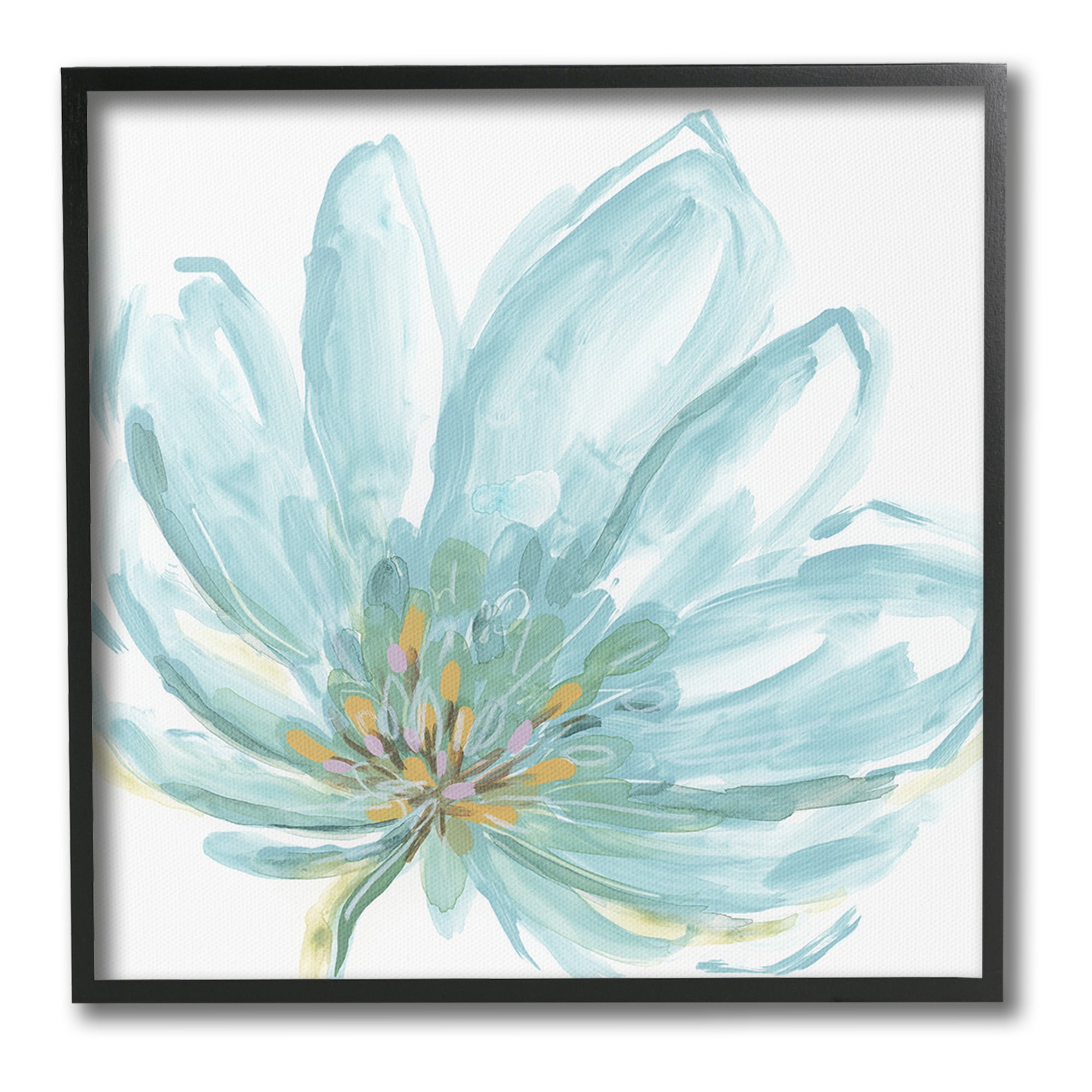 Stupell Industries Pale Blue Blossom Botanical & Floral Painting Black Framed Art Print Wall Art, 17 x 17