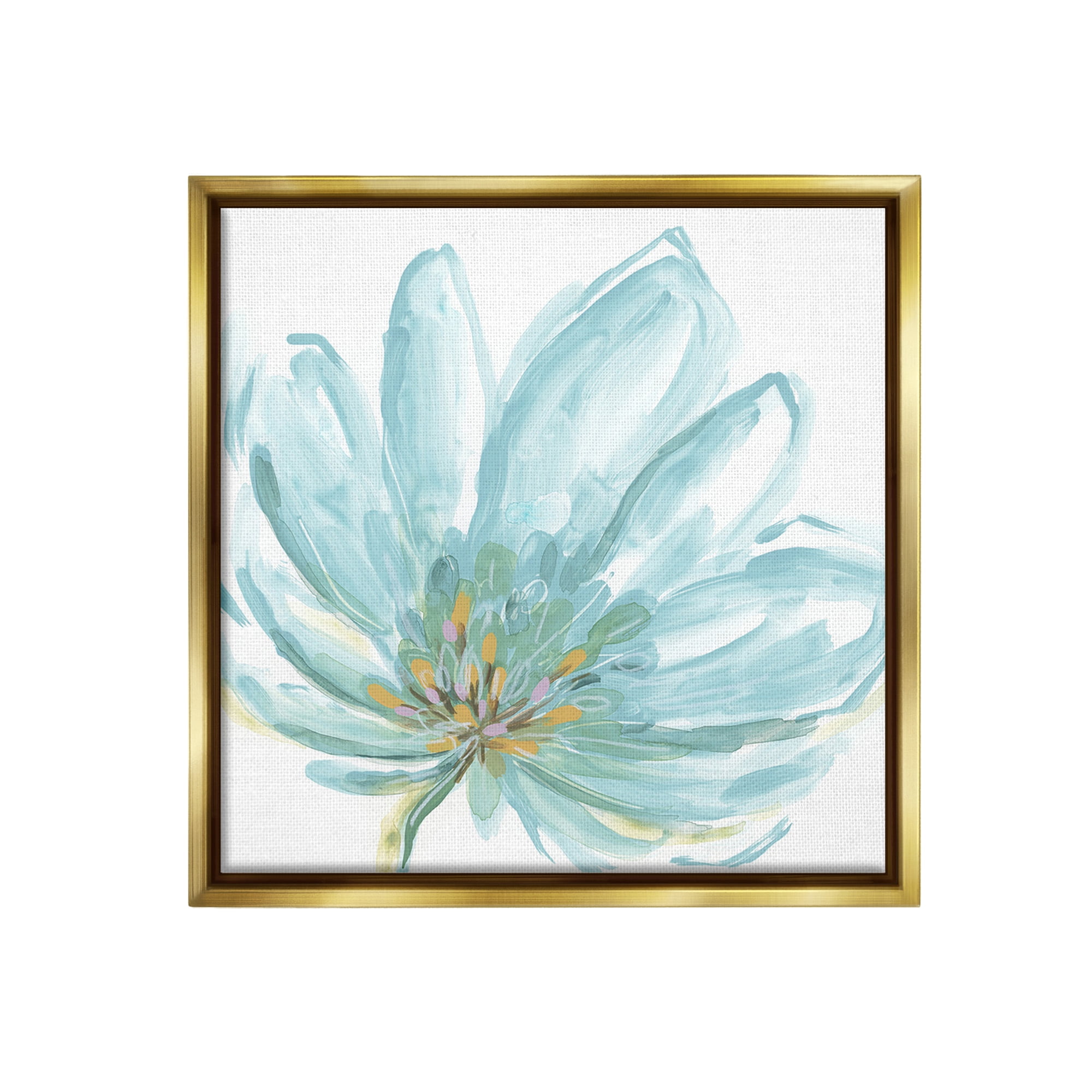 Stupell Industries Pale Blue Blossom Botanical & Floral Painting Gold Floater Framed Canvas Art Print Wall Art, 25 x 25