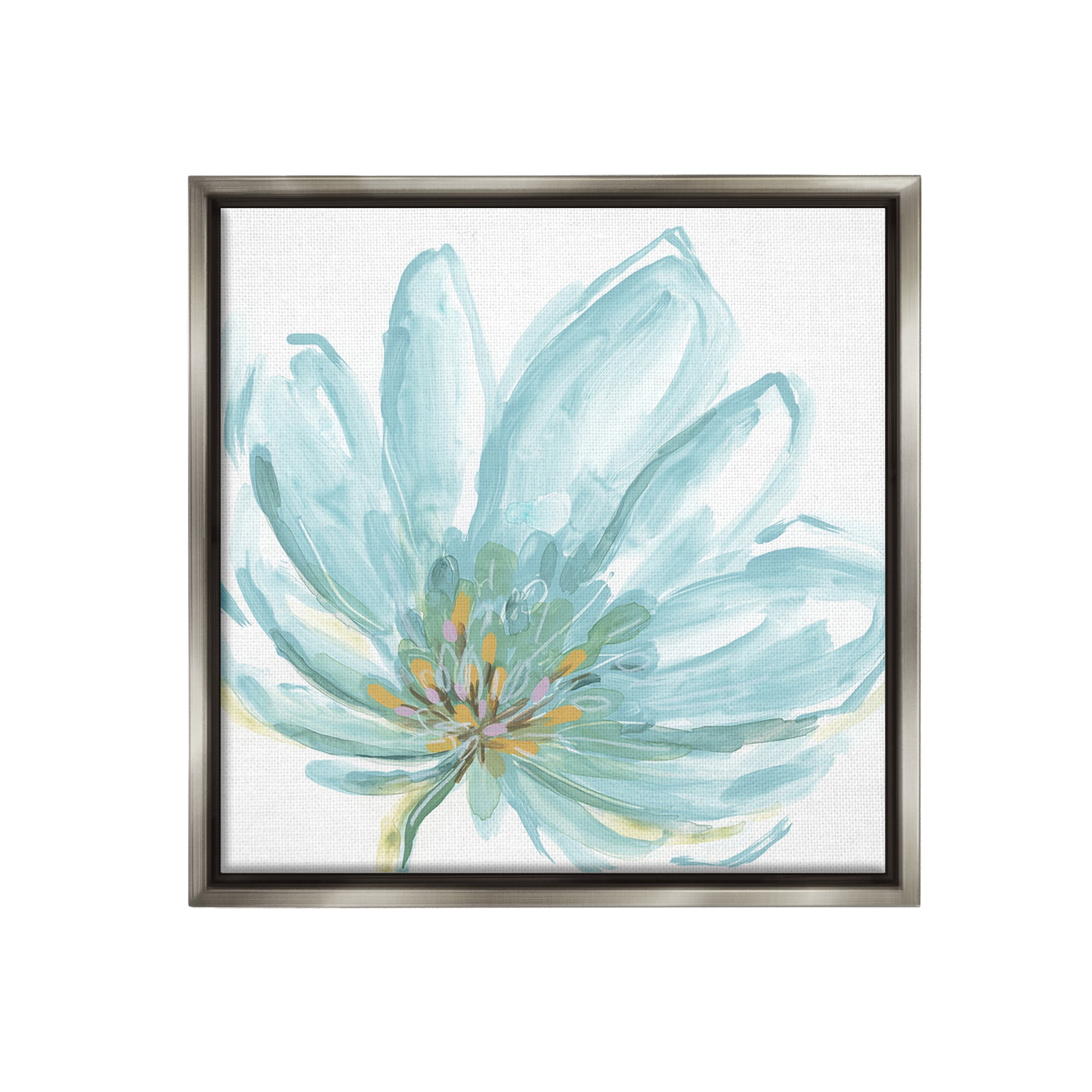Stupell Industries Pale Blue Blossom Botanical & Floral Painting Gray Floater Framed Canvas Art Print Wall Art, 25 x 25