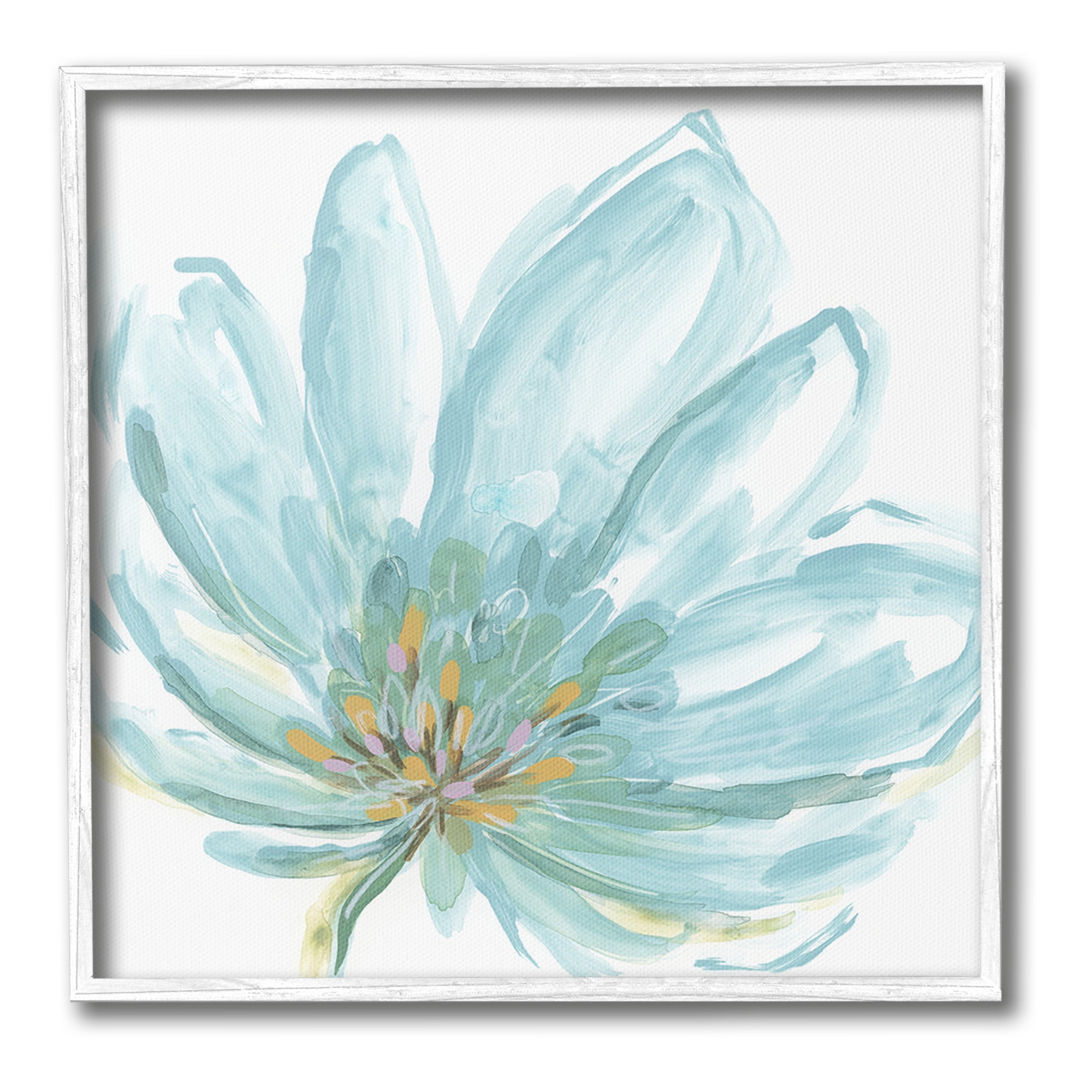 Stupell Industries Pale Blue Blossom Botanical & Floral Painting White Framed Art Print Wall Art, 24 x 24