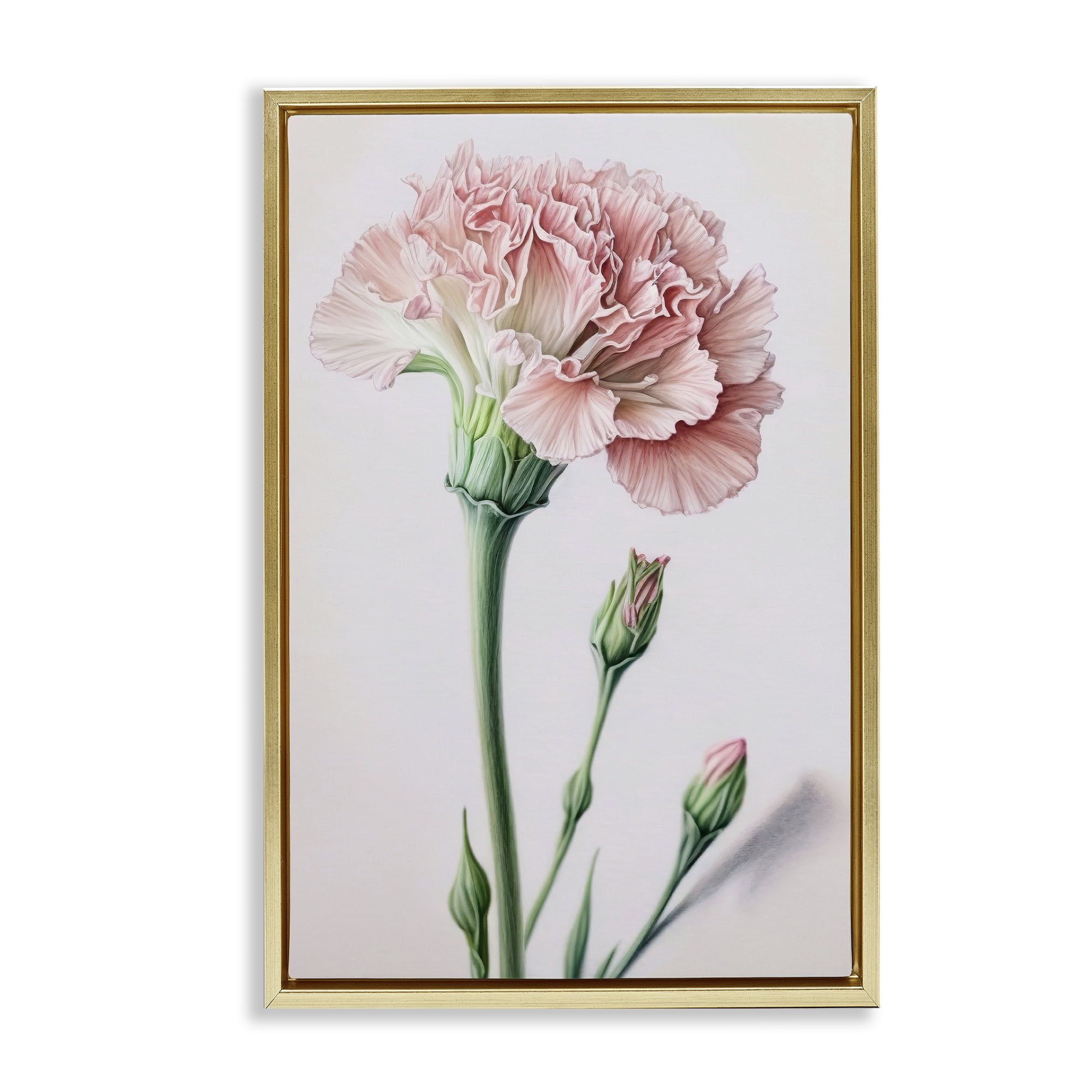 Stupell Industries Pale Carnation Budding Plants & Flowers Painting Gold Floater Framed Canvas Art Print Wall Art, 21 x 31