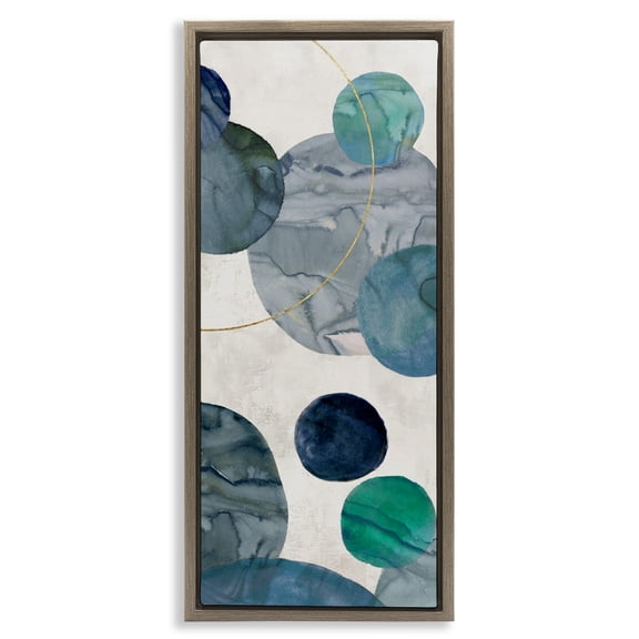 Stupell Industries Pale Cool Tones Circles Brown Framed Floater Canvas Wall Art design by Jacob Q, 31 x 15