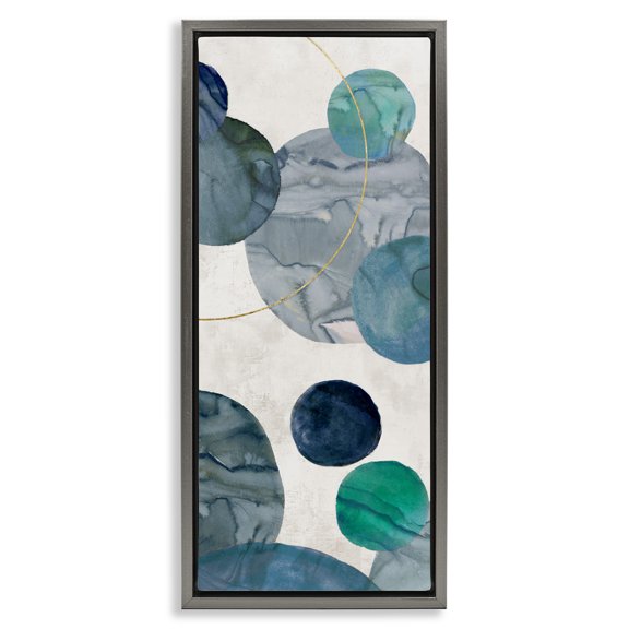 Stupell Industries Pale Cool Tones Circles Gray Framed Floater Canvas Wall Art design by Jacob Q, 25 x 11