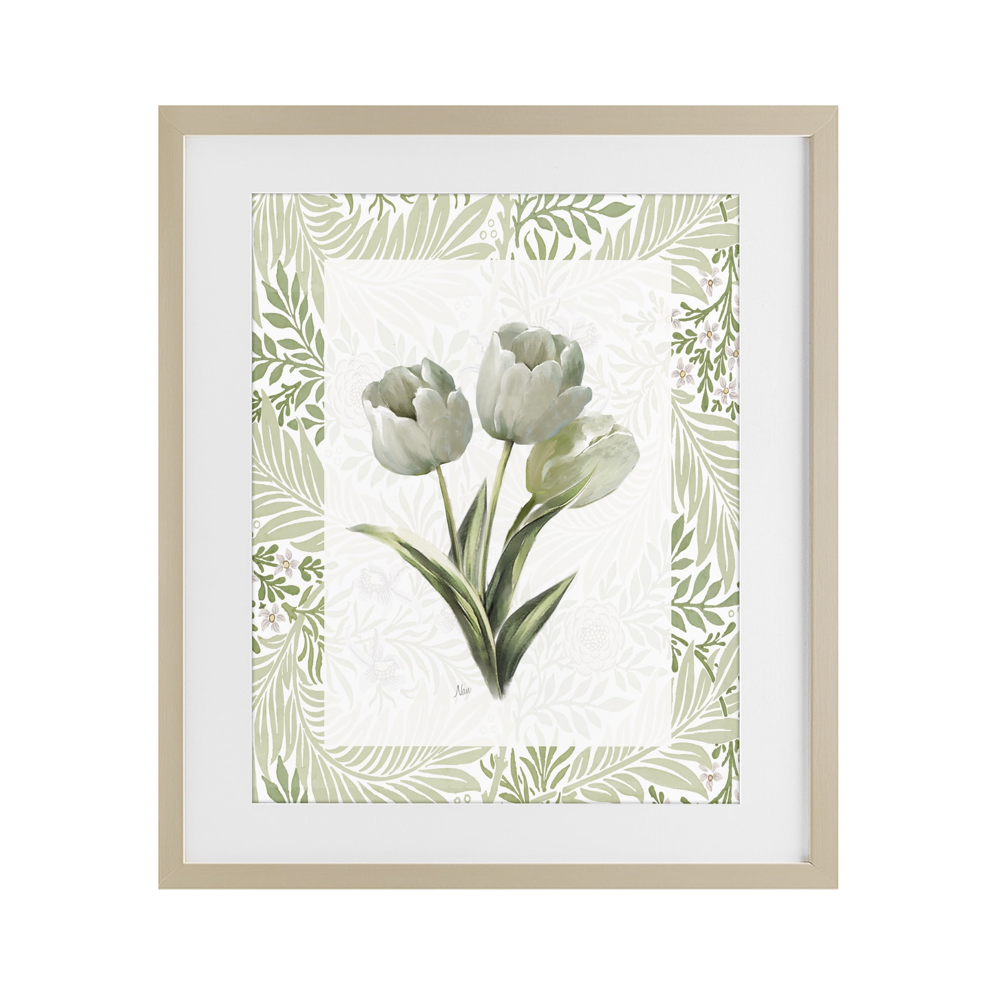 Stupell Industries Pale Green Tulip Trio Birch Framed Print Under Glass, design by Nan