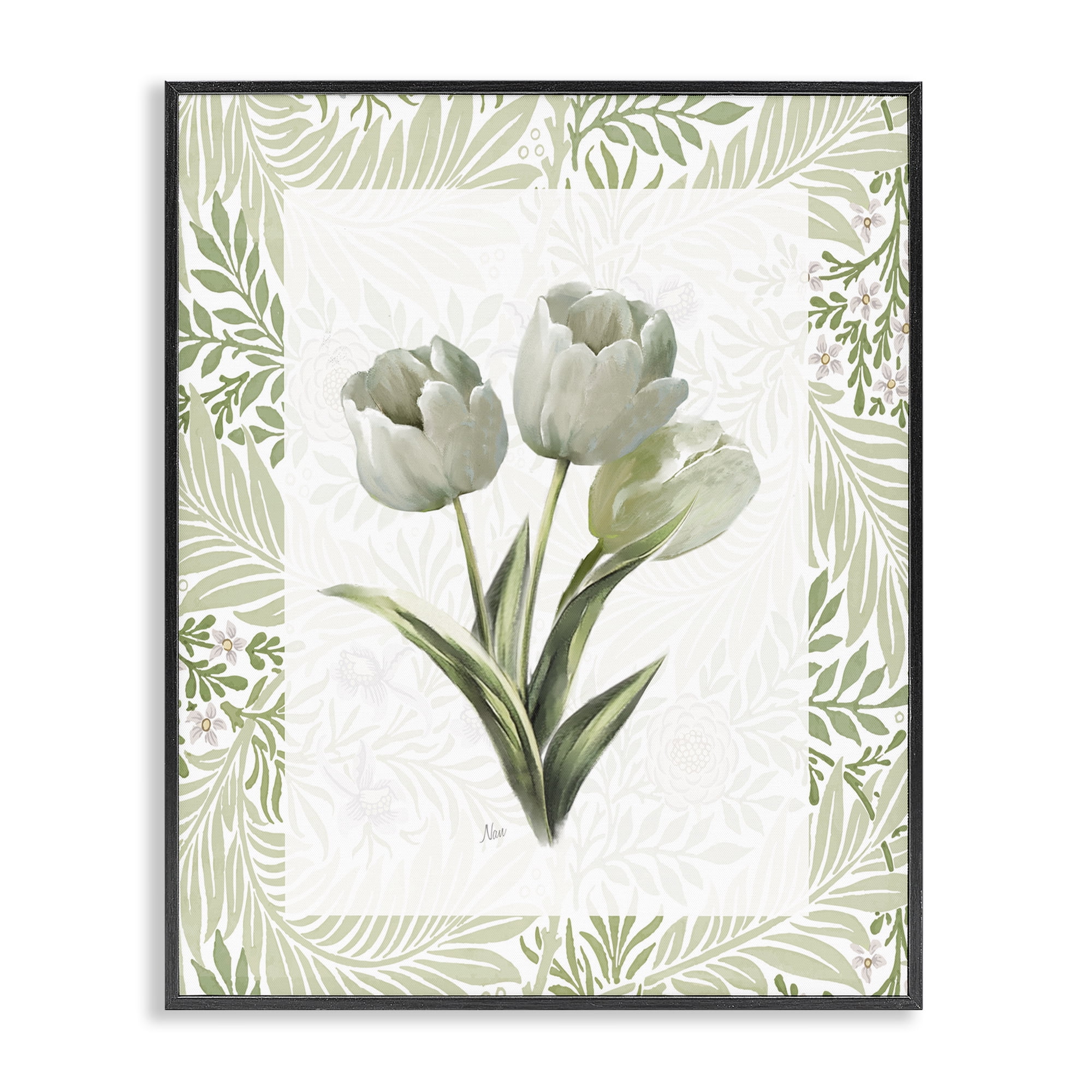 Stupell Industries Pale Green Tulip Trio Black Framed Giclee Art, design by Nan