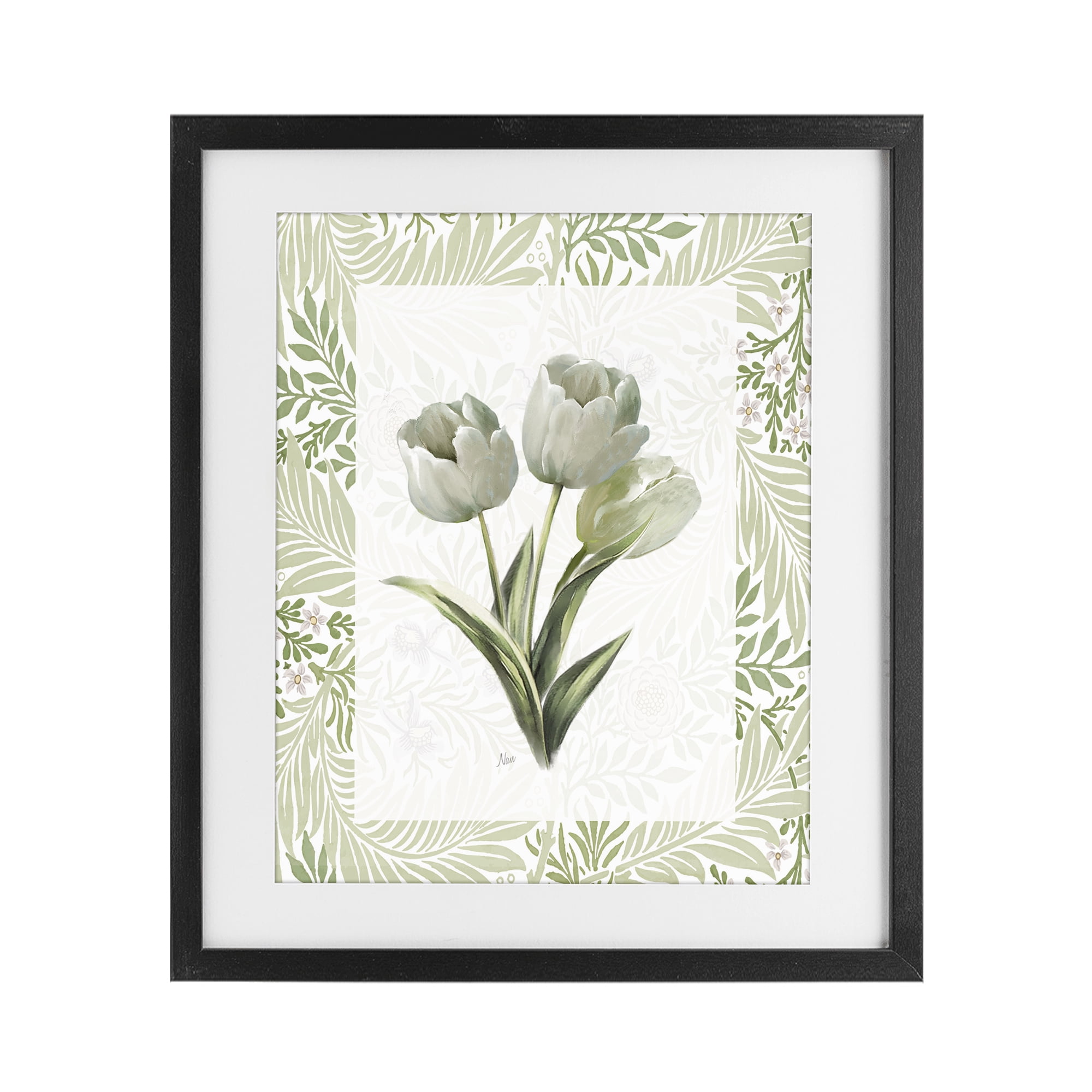 Stupell Industries Pale Green Tulip Trio Black Framed Print Under Glass, design by Nan