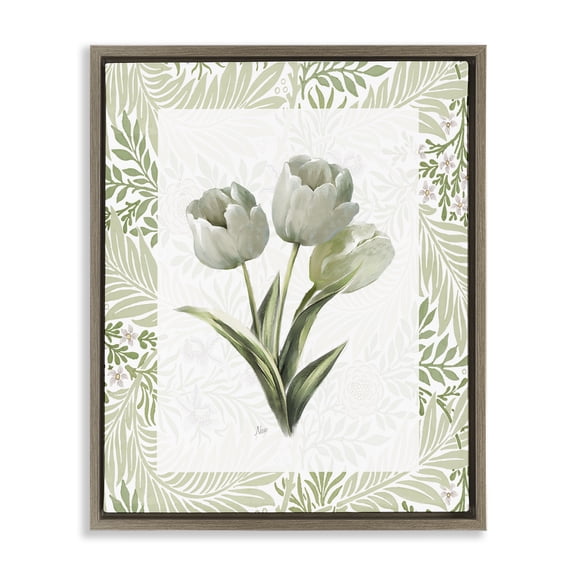 Stupell Industries Coastal Pale Green Tulip Trio Brown Floating Frame Canvas Art, 17 x 21, by Nan