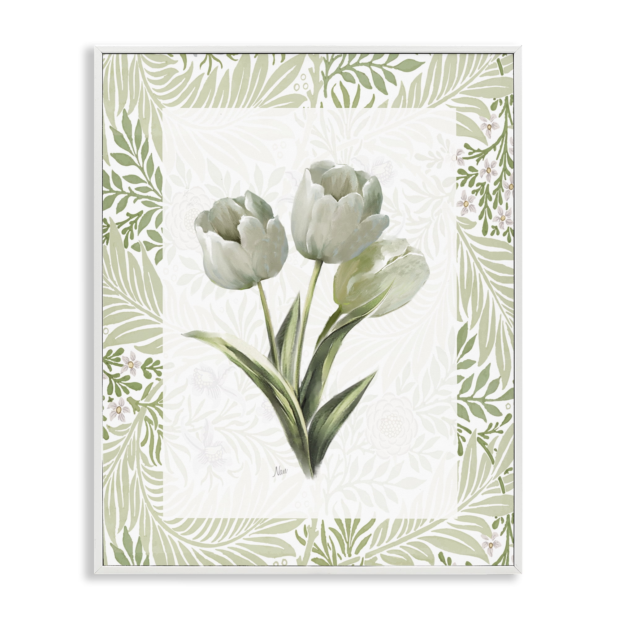 Stupell Industries Pale Green Tulip Trio White Framed Giclee Art, design by Nan