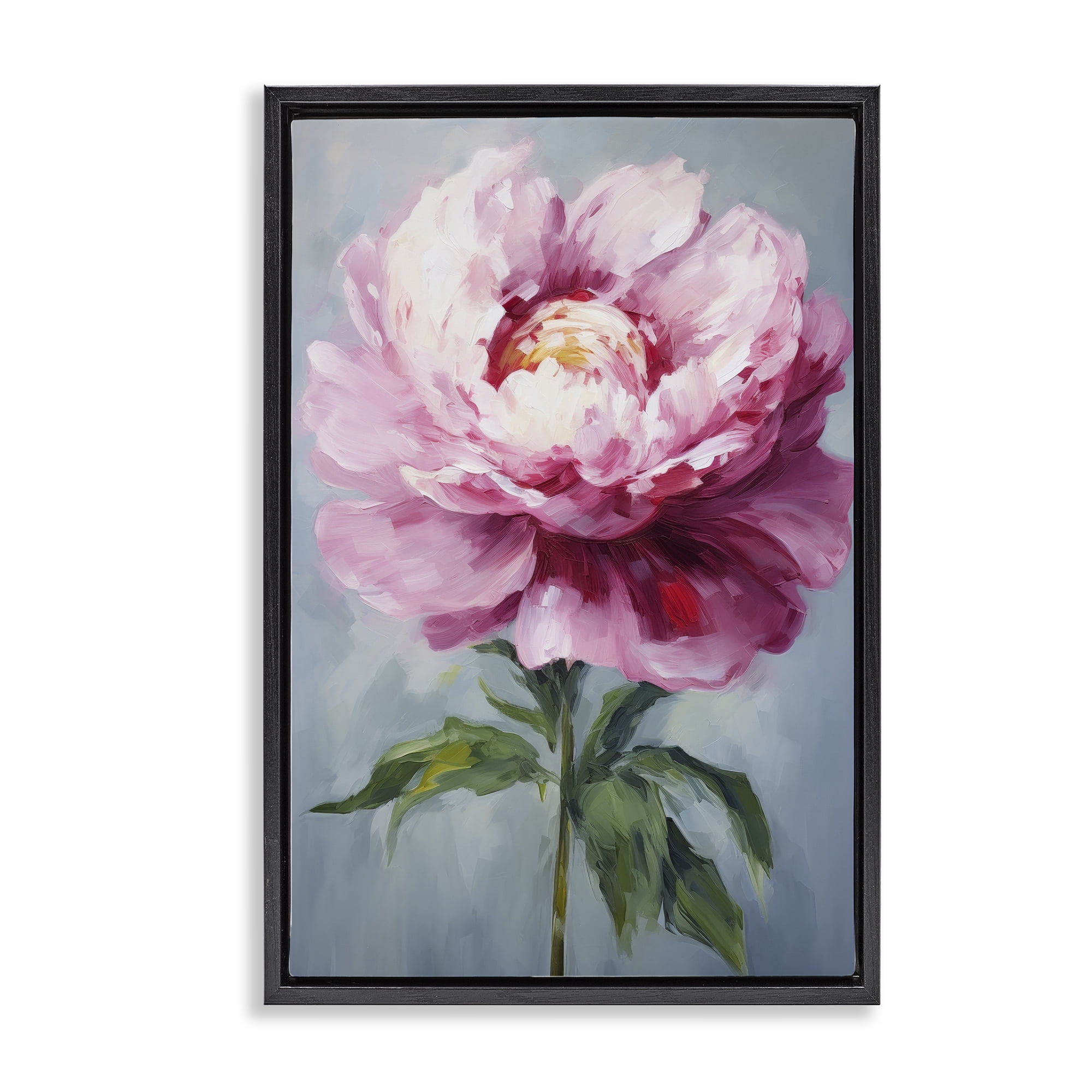 Stupell Industries Pale Pink Floral Botanical & Floral Painting Black Floater Framed Art Print Wall Art, 21 x 31