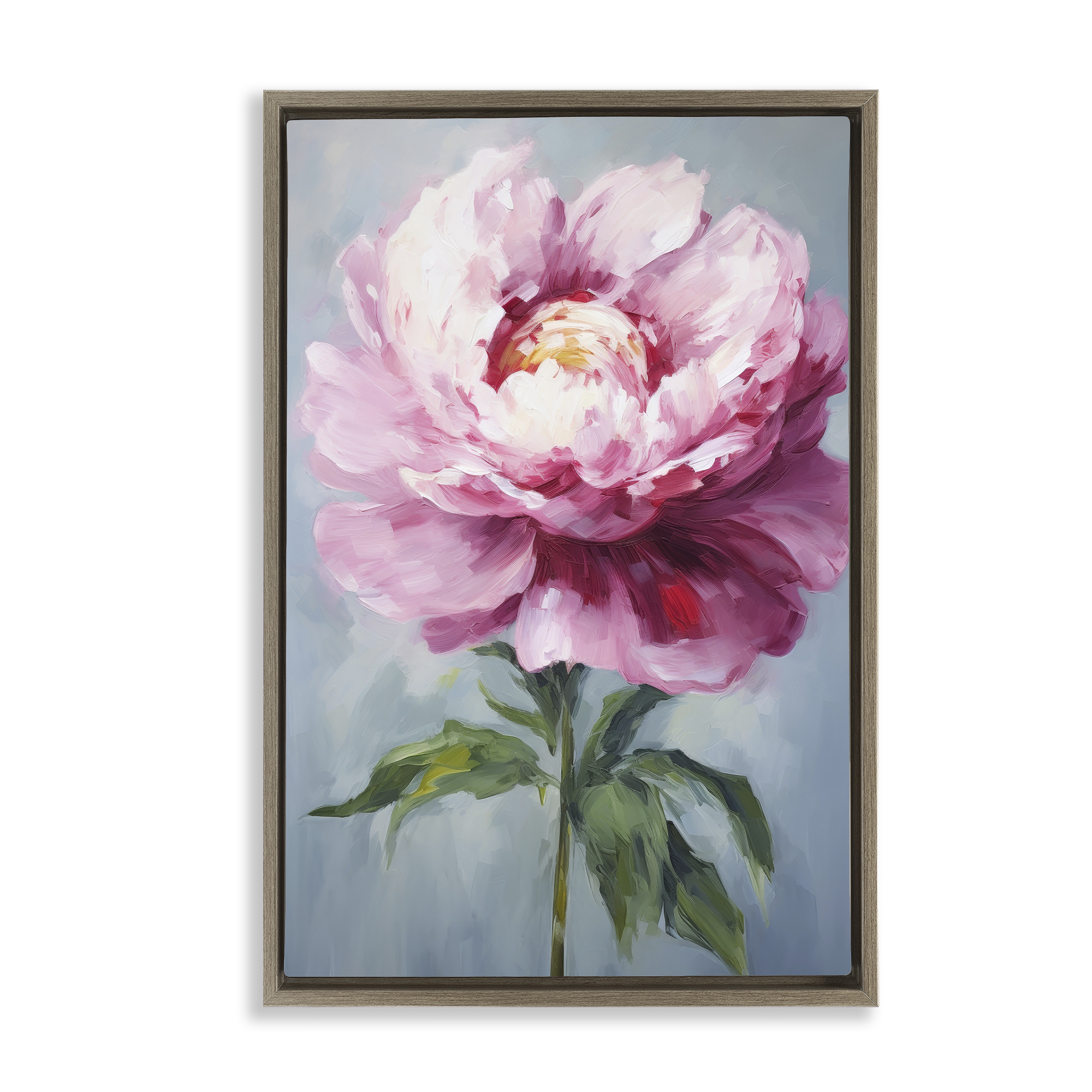 Stupell Industries Pale Pink Floral Botanical & Floral Painting Brown Floater Framed Art Print Wall Art, 21 x 31