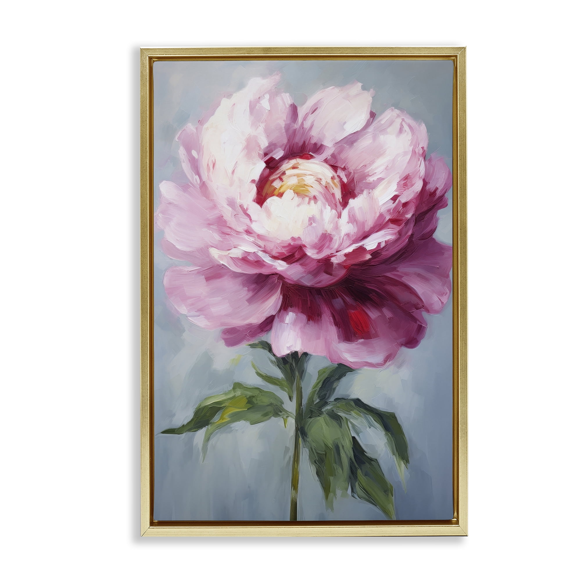 Stupell Industries Pale Pink Floral Botanical & Floral Painting Gold Floater Framed Art Print Wall Art, 17 x 25