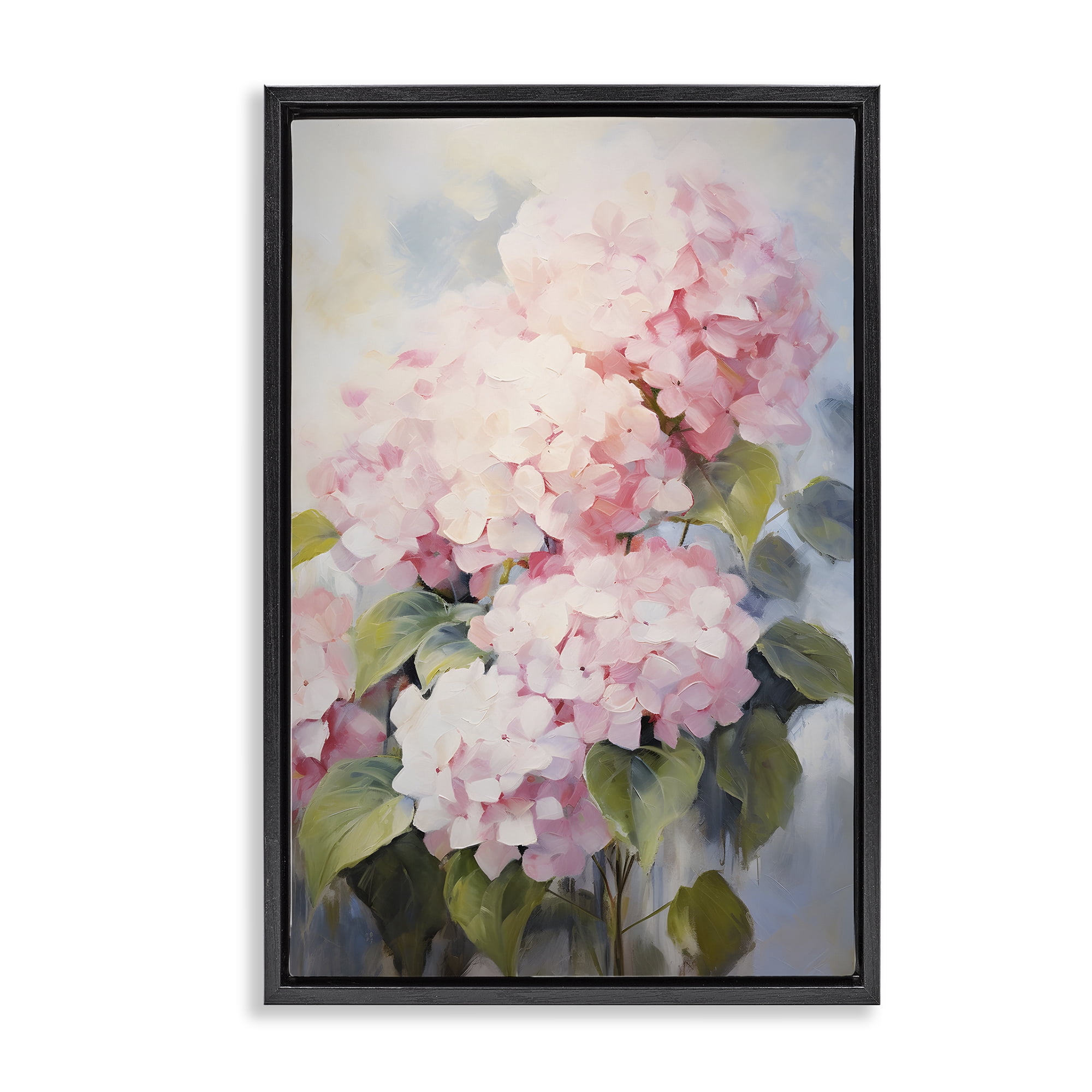 Stupell Industries Pale Pink Hydrangea Botanical & Floral Painting Black Floater Framed Art Print Wall Art, 21 x 31