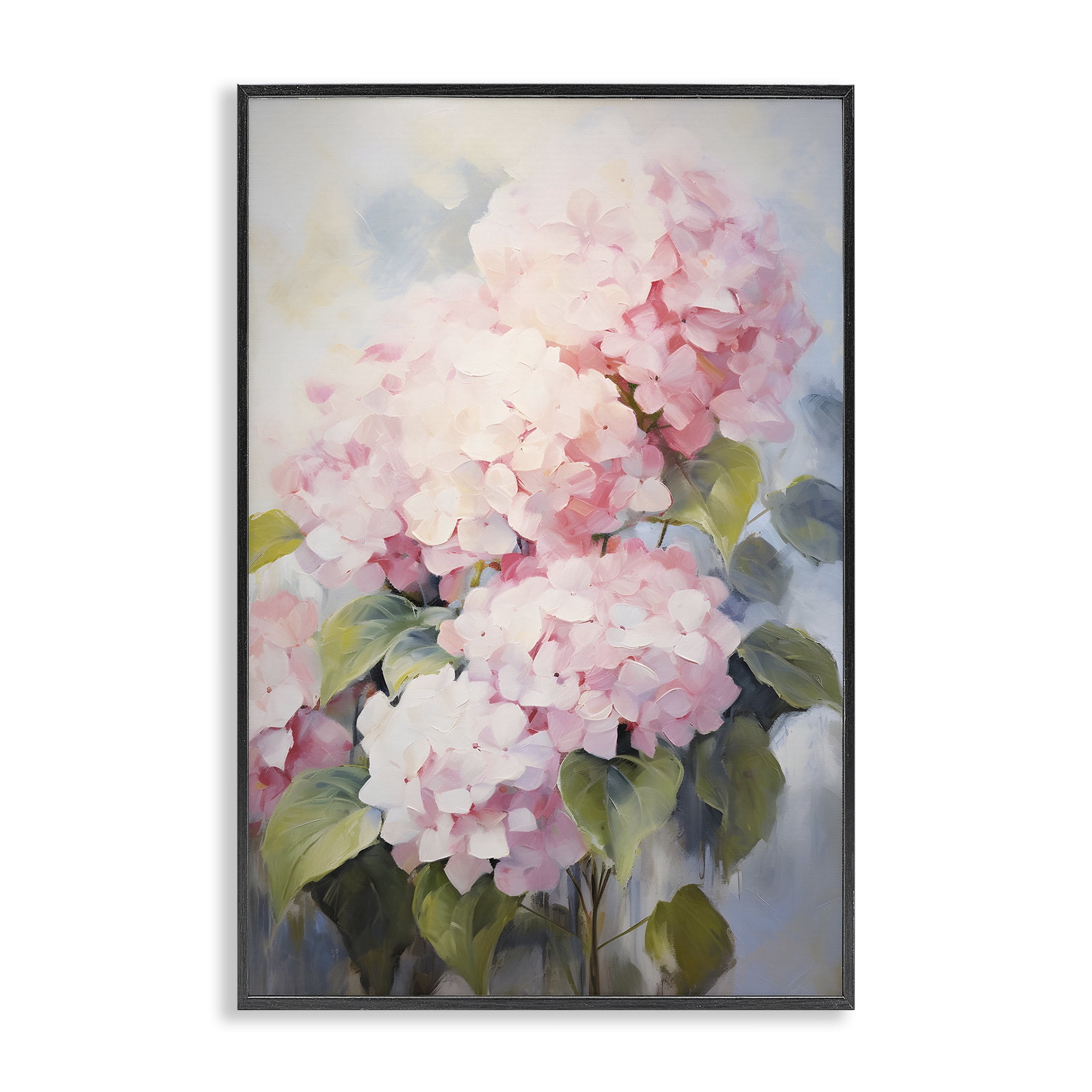 Stupell Industries Pale Pink Hydrangea Botanical & Floral Painting Black Framed Art Print Wall Art, 16 x 24