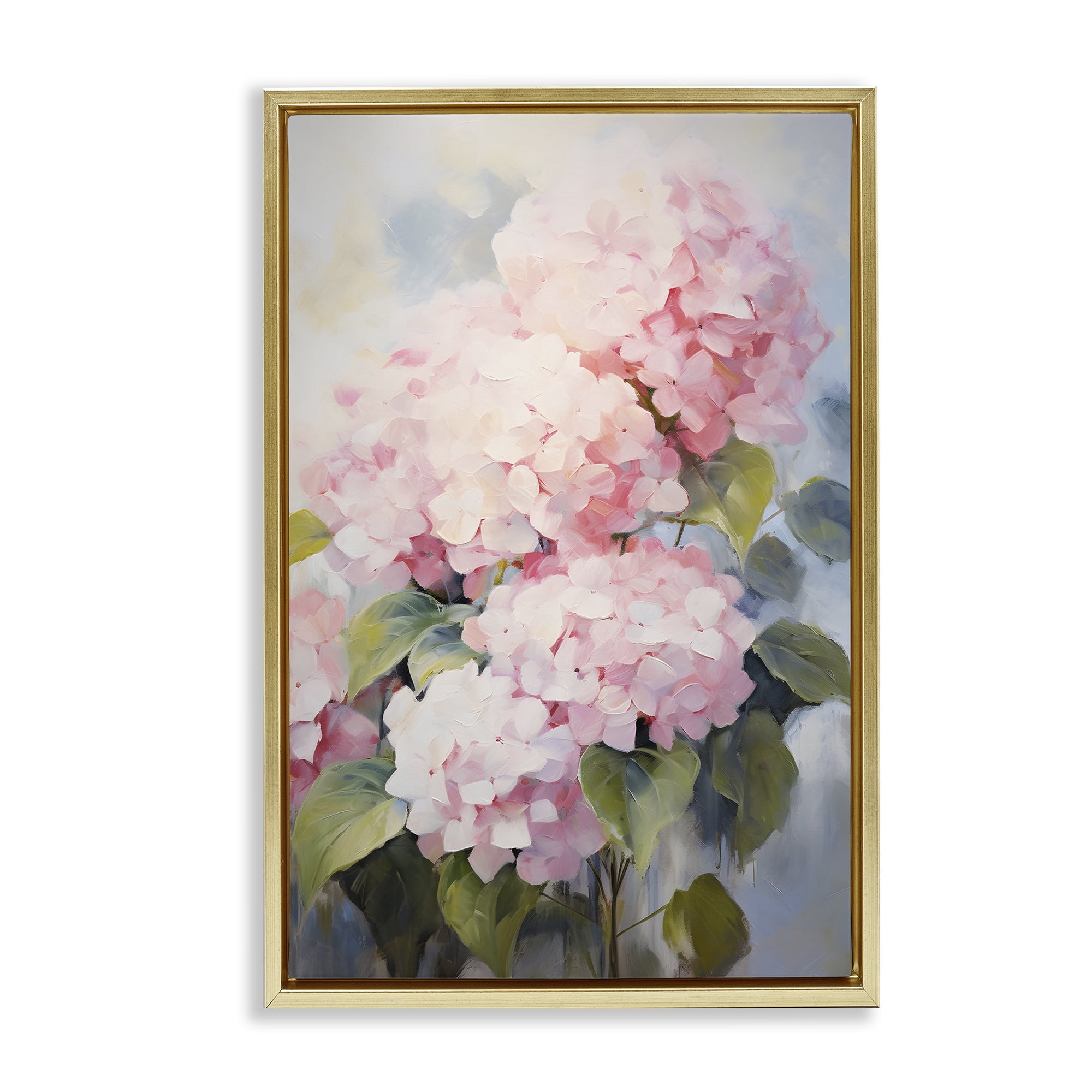 Stupell Industries Pale Pink Hydrangea Botanical & Floral Painting Gold Floater Framed Art Print Wall Art, 17 x 25