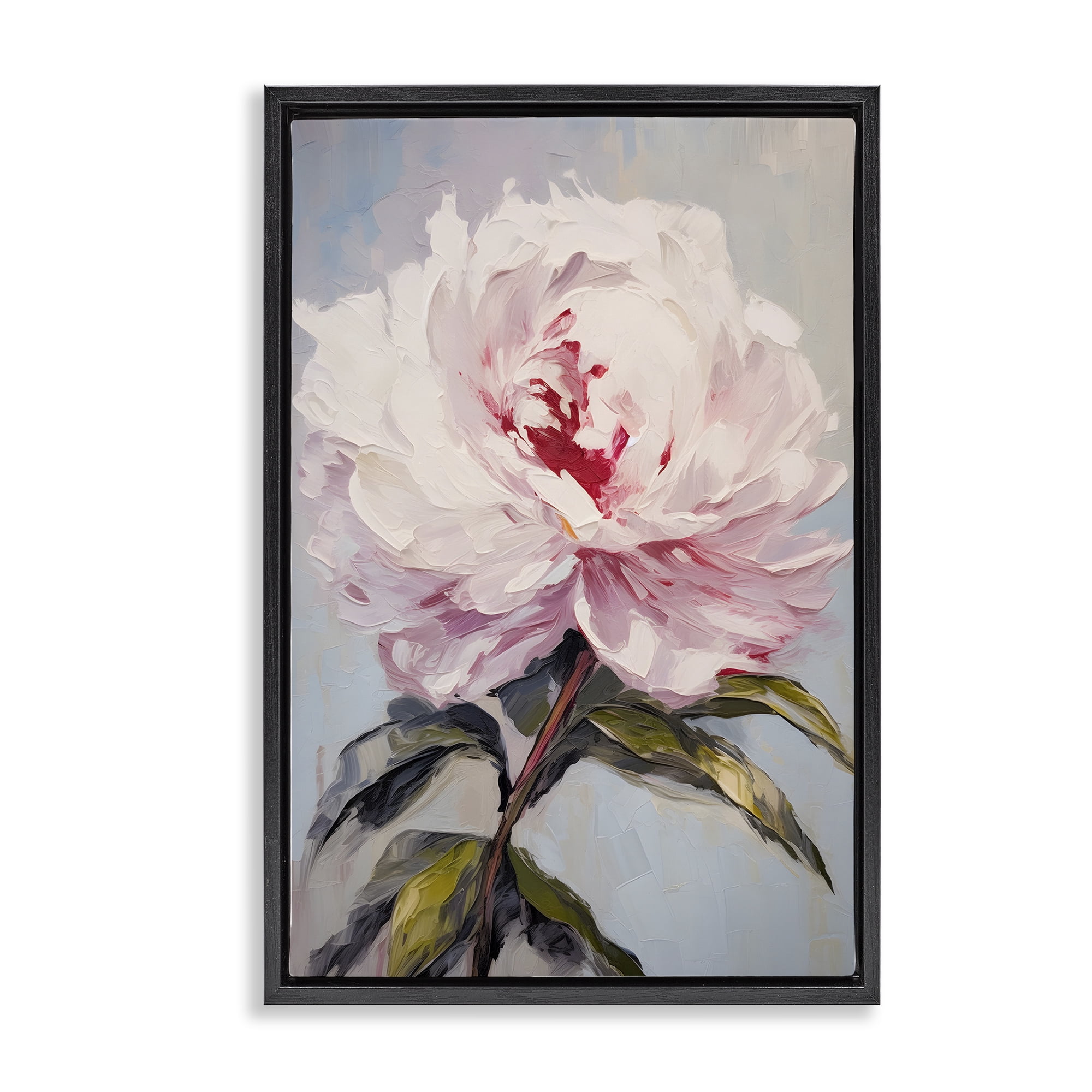 Stupell Industries Pale Pink Rose Botanical & Floral Painting Black Floater Framed Art Print Wall Art, 21 x 31