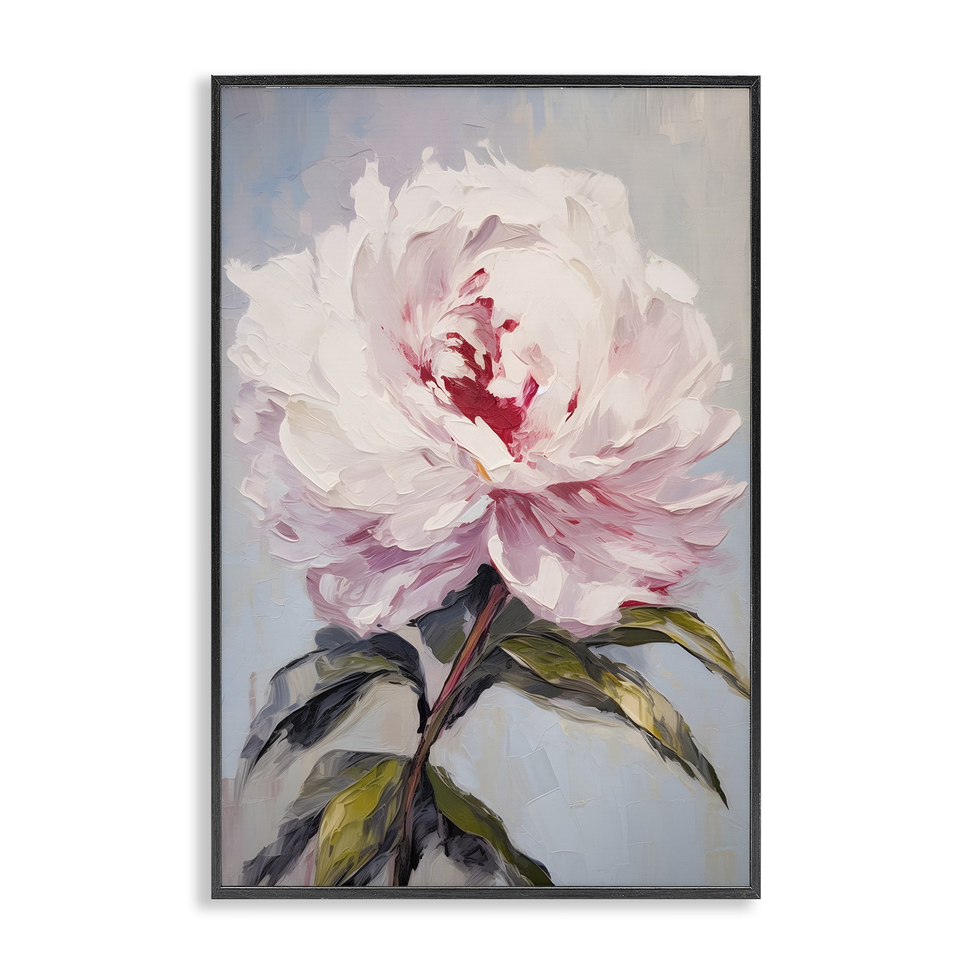 Stupell Industries Pale Pink Rose Botanical & Floral Painting Black Framed Art Print Wall Art, 20 x 30
