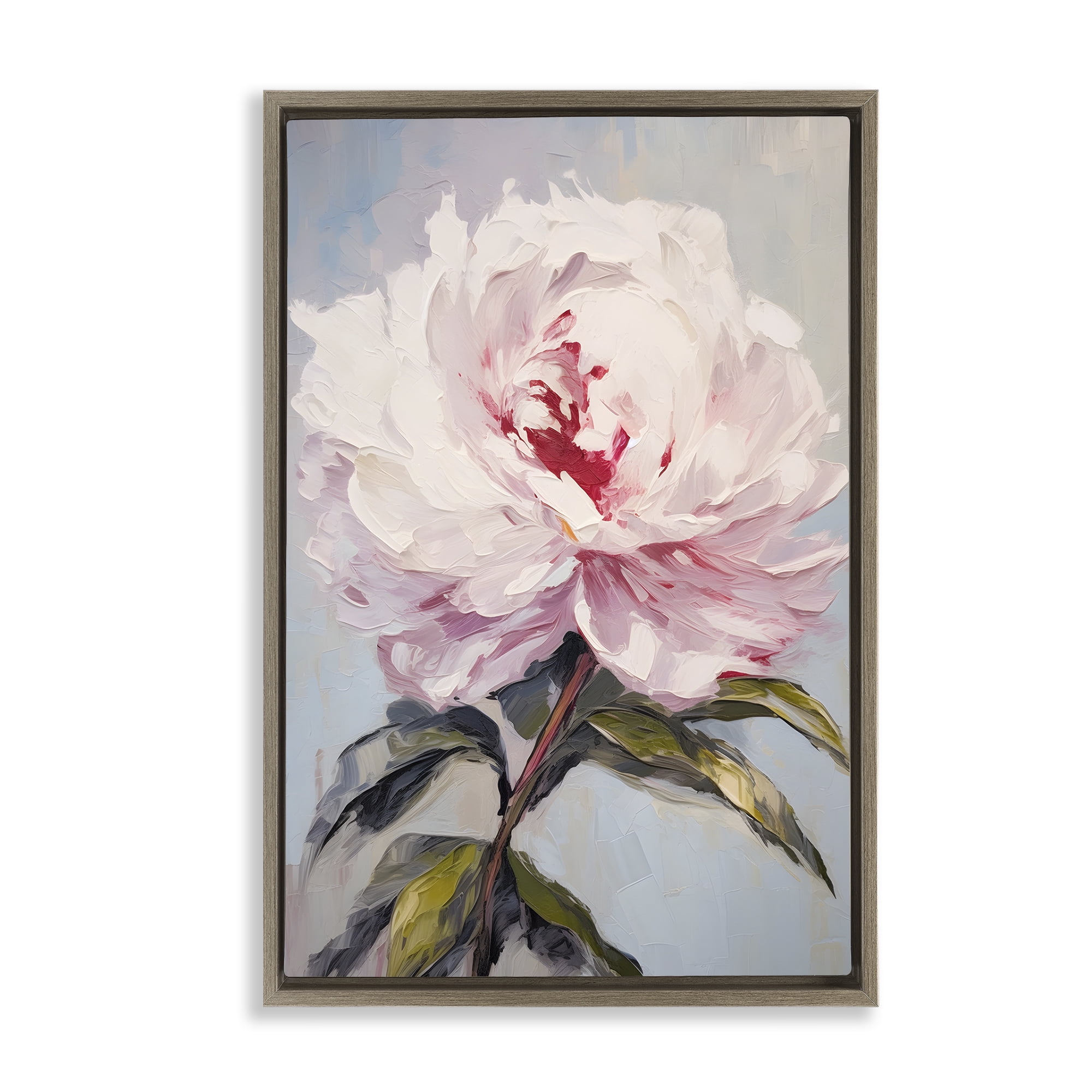 Stupell Industries Pale Pink Rose Botanical & Floral Painting Brown Floater Framed Art Print Wall Art, 17 x 25